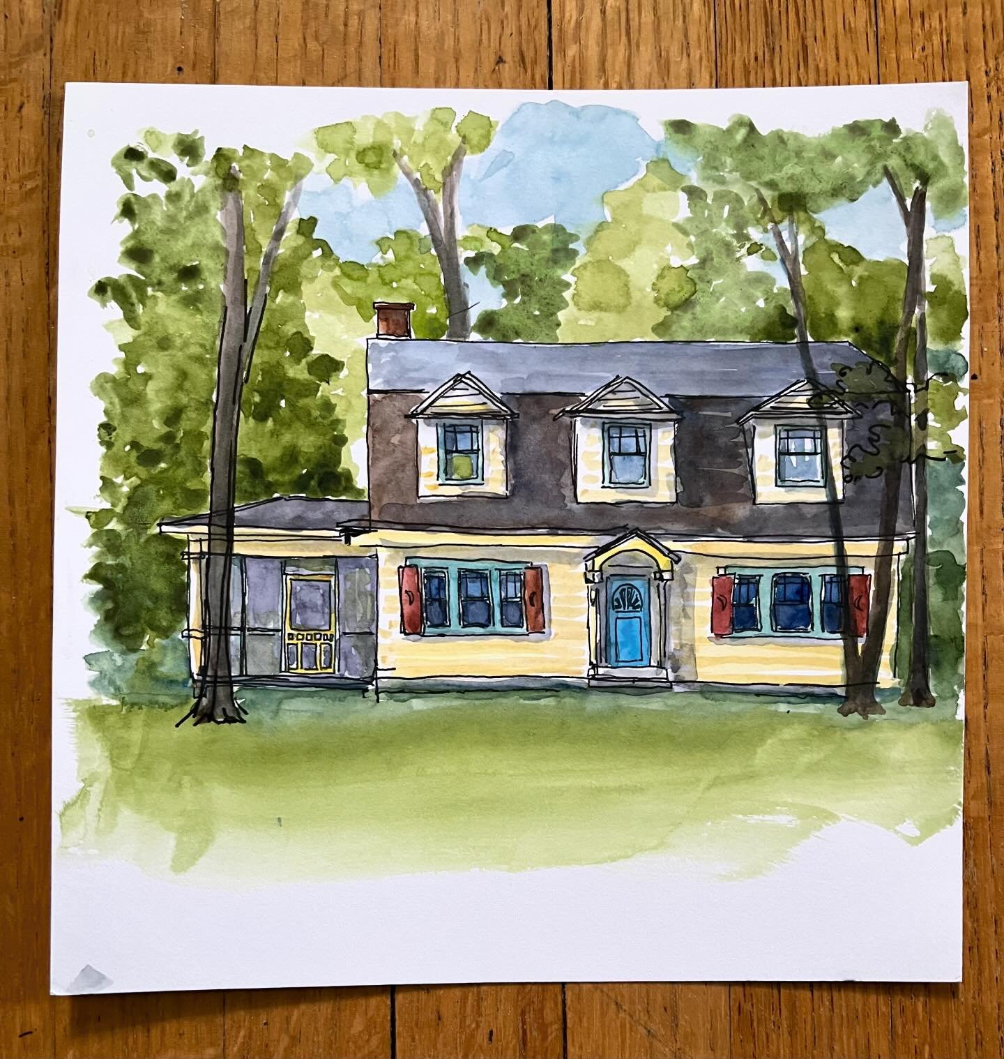 House drawn after exploring the Messick-Buntyn neighborhood last week. #sketchbook #sketchingnowbuildings #inkandwatercolour #inkandwatercolor #inkandwash #houseportrait