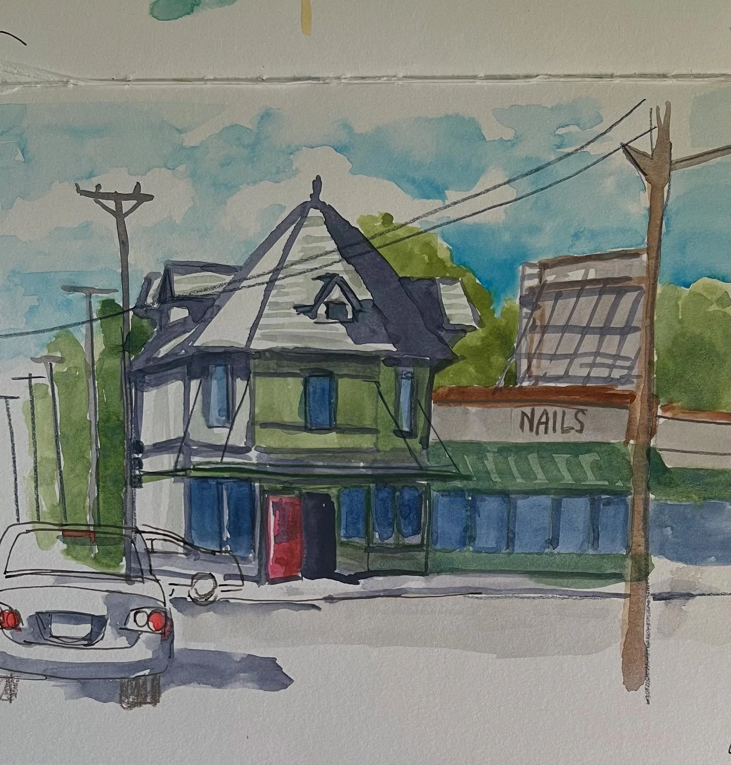 Another sketch of Zinnie&rsquo;s. I grabbed a photo while stopped at the light last week. #sketchbook #watercolor #watercolour #sketchingnowbuildings #midtownmemphis