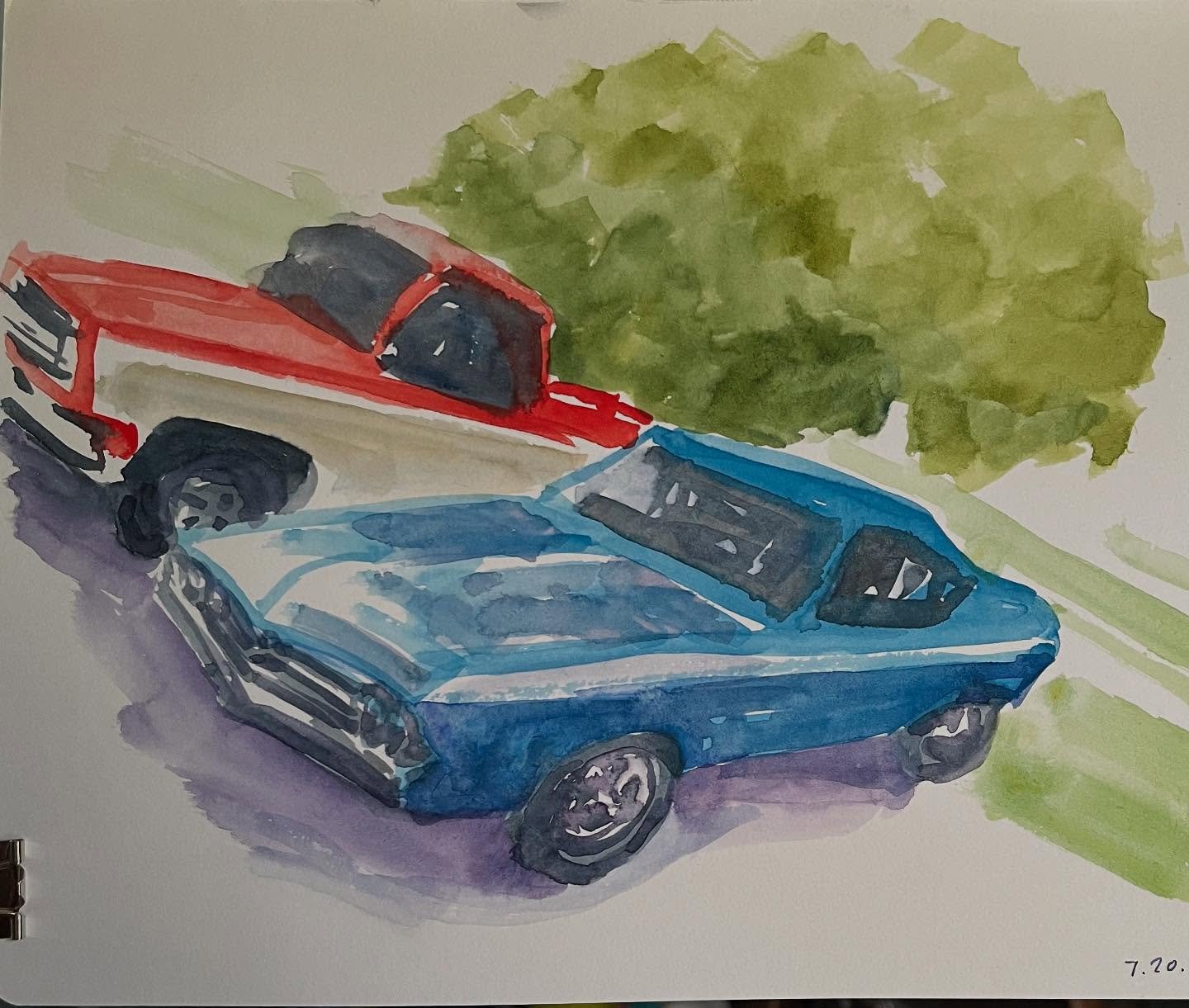 A majestic #chevelle for yesterday&rsquo;s brain candy. #sketchbook #watercolor #watercolour #watercolorsketch #musclecar