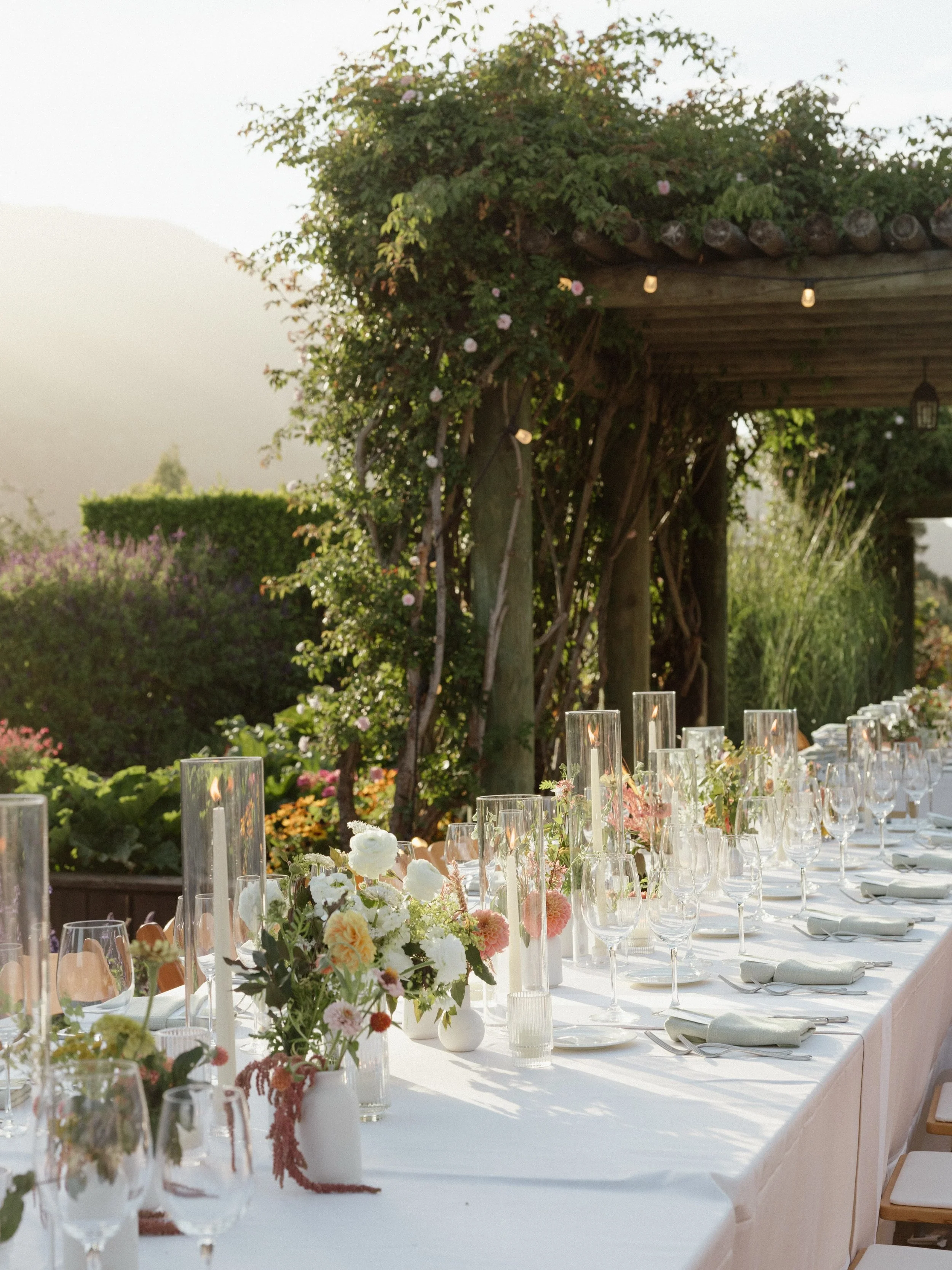 That golden Carmel Valley haze ✨ making every dinner detail glow a little extra. 

Planner: @paige.events
Venue: @bernarduslodge
Photography:&nbsp;@elizabethpishalphoto
Videography:&nbsp;@joshharneyfilms
Florals:&nbsp;@paeonina&nbsp;
Music:&nbsp;@luc