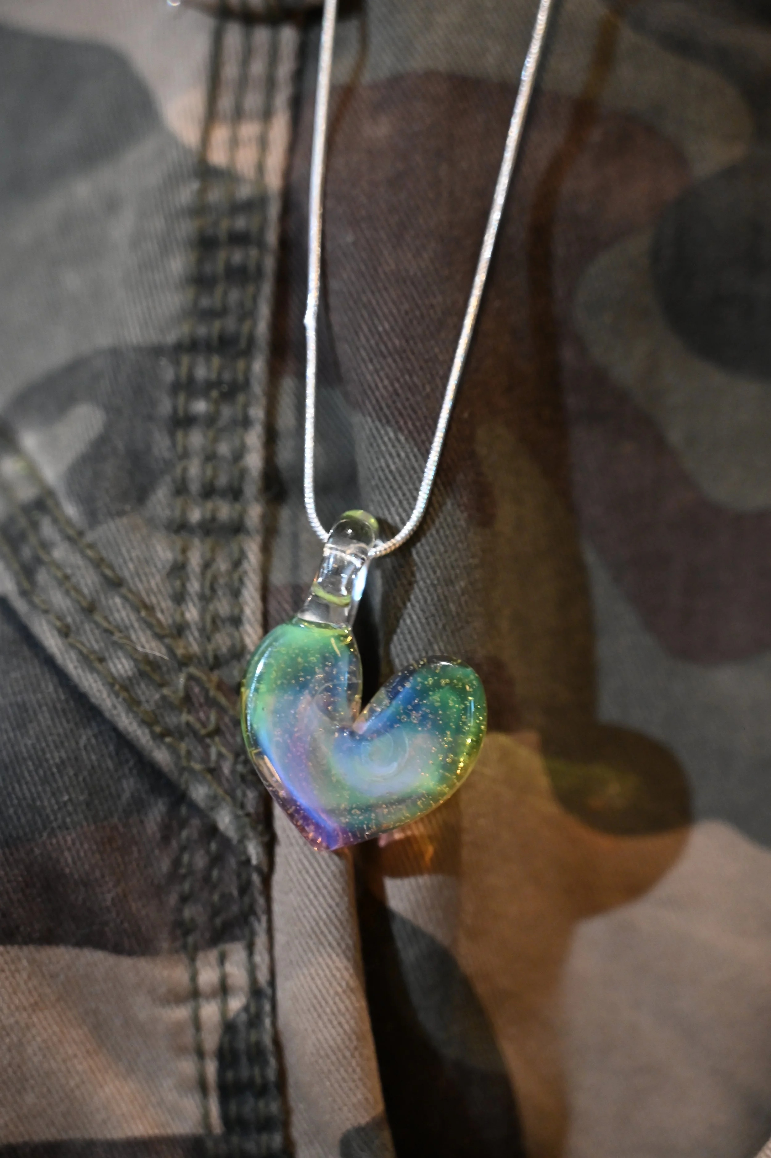 LIGHT GREEN Glass Heart Pendent