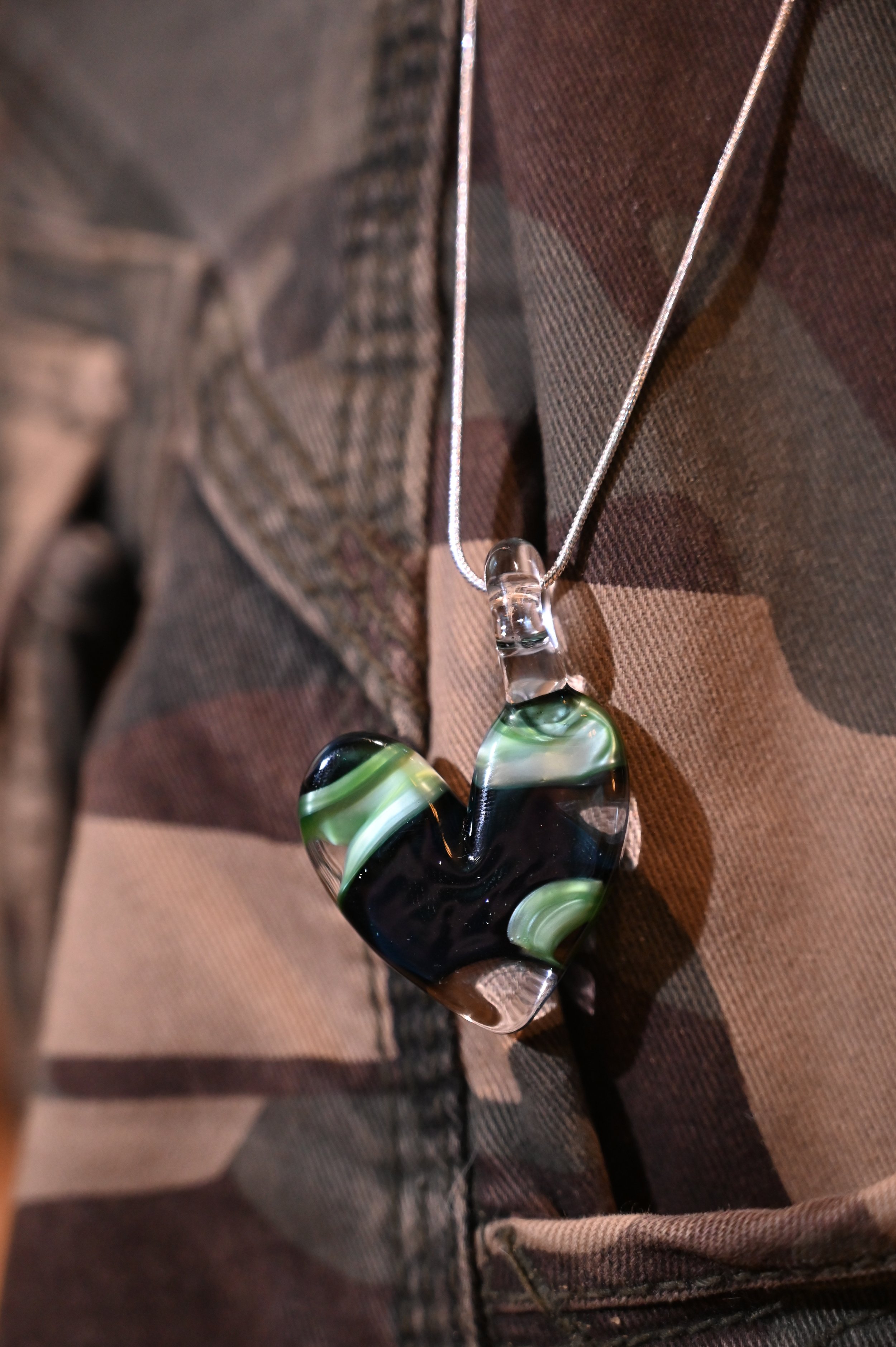 BLACK/GREEN Glass Heart Pendent