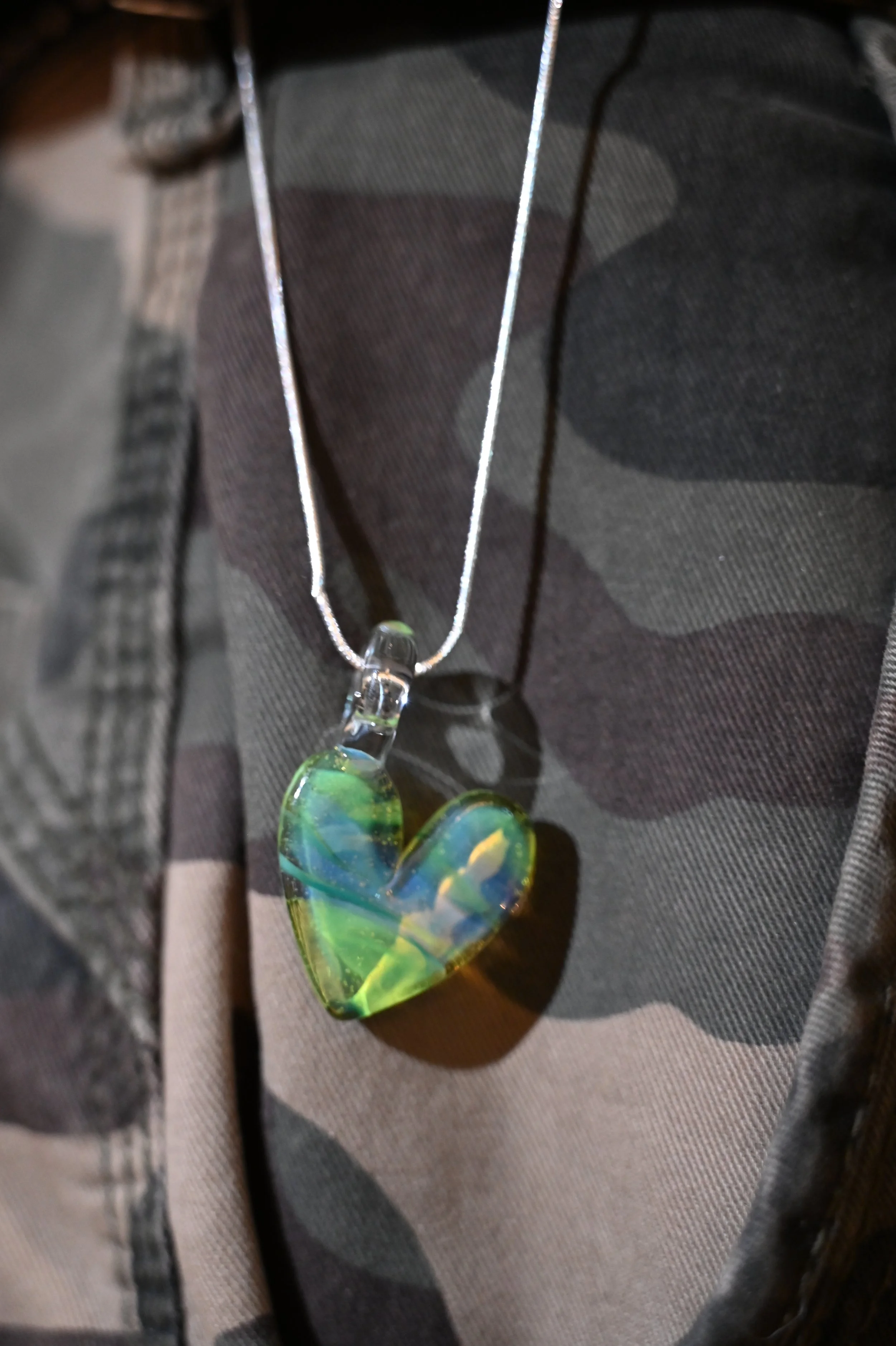 GREEN/BLUE  Glass Heart Pendent