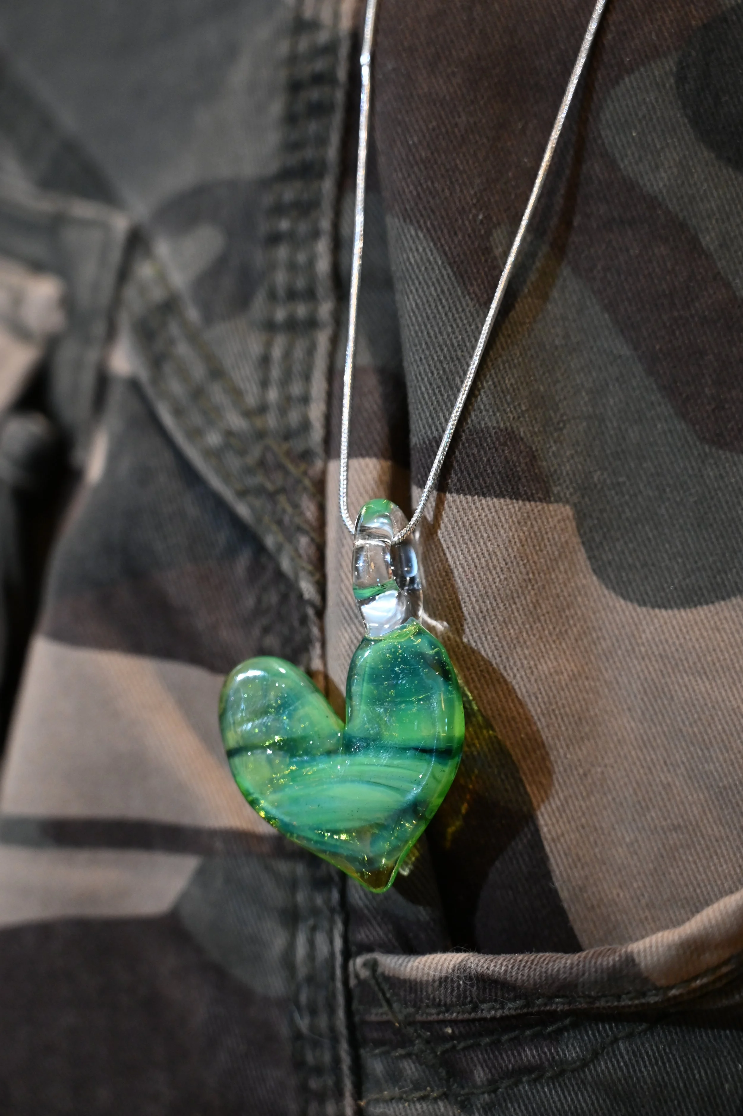 GREEN Glass Heart Pendent