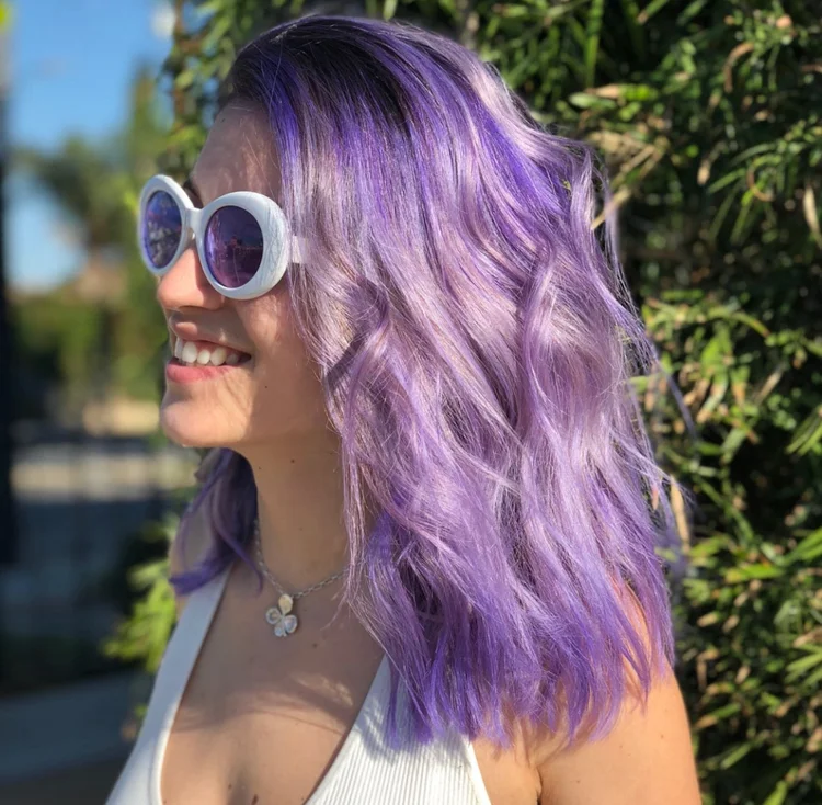  Pastel lavender purple hair color with beach waves 