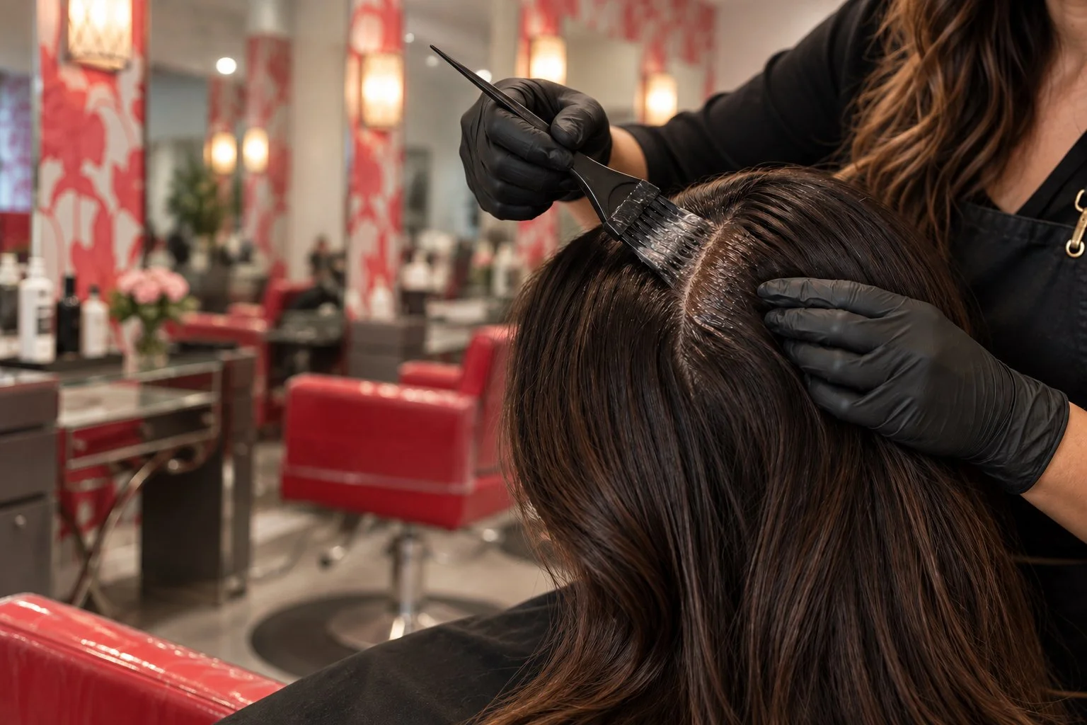 Professional brunette root touch-up at Le Rêve Salon and Spa in Granada Hills