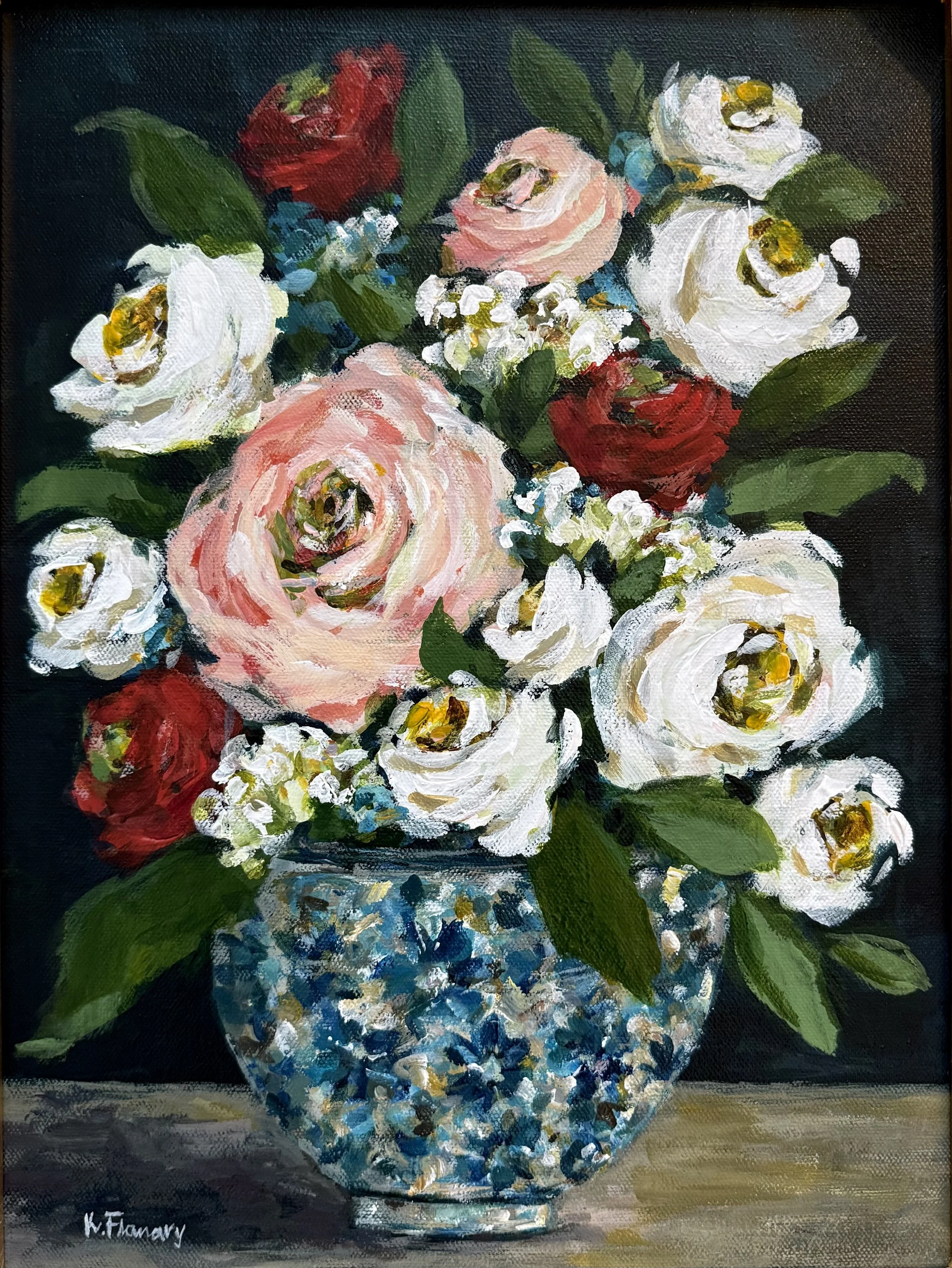 A Study in Petals and Clay II - 12" x 16" - acrylic on canvas, framed in gold leaf frame - SOLD