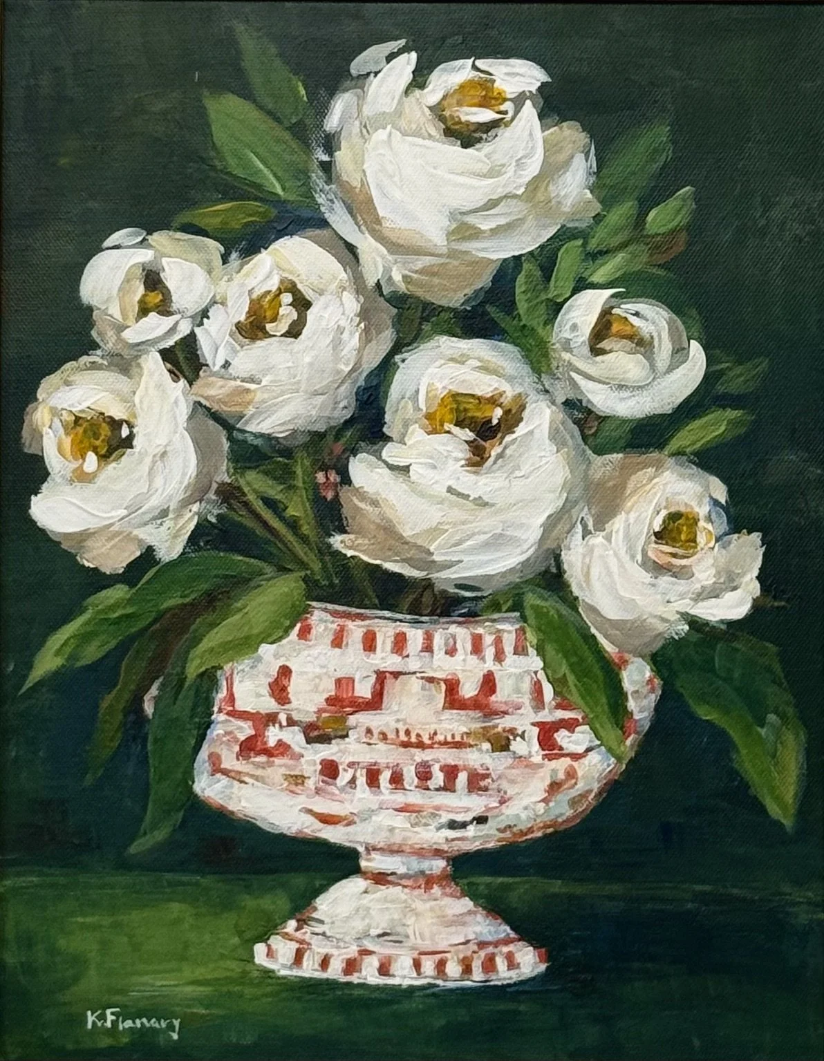 Petals in Porcelain - 11" x 14" - acrylic on canvas, framed in vintage gold leaf frame - $200