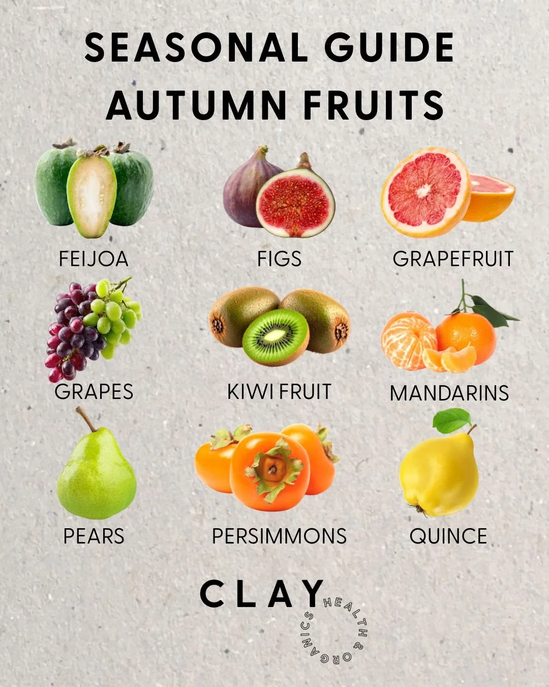 Some of the Fresh Produce to look forward to as we officially enter Autumn 🍂

We highlight what&rsquo;s in season because it&rsquo;s when produce is most flavourful, nutrient-rich, naturally abundant and reflects the rhythm of the year ✨

#clayhealt