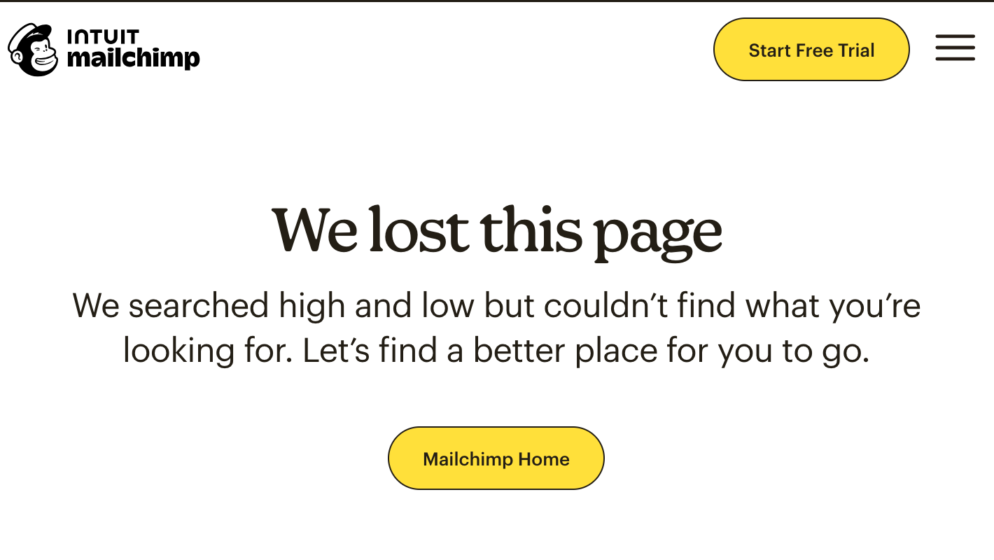 Mailchimp 404 page - example