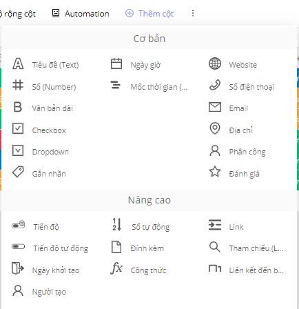 Introduction 21 Chức năng thêm cột mới cùng với chọn loại trường dữ liệu