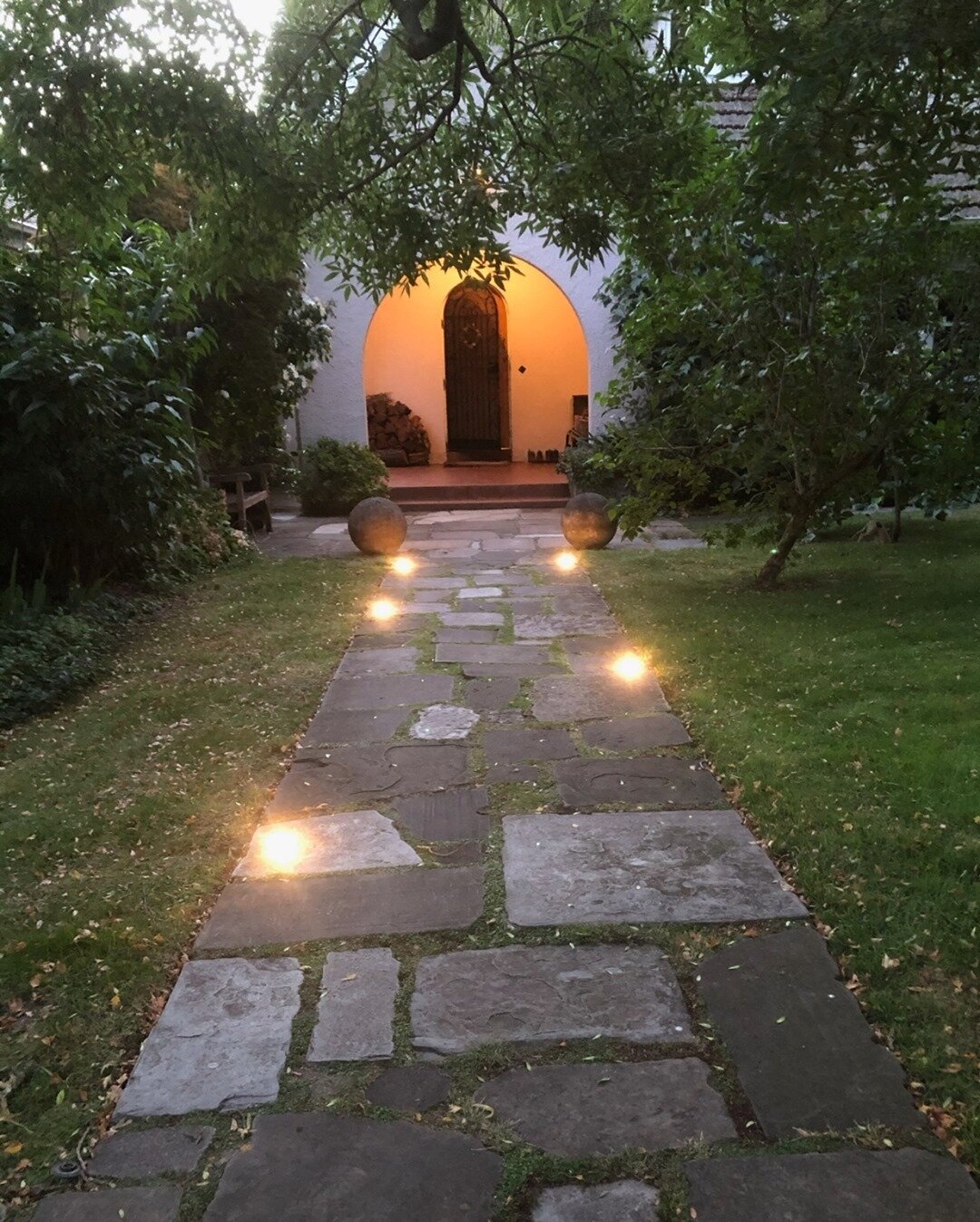 South Yarra - it&rsquo;s so rewarding to get this picture from a happy customer. These path lights hadn&rsquo;t been working for awhile, we completely refurbished and re-installed them in the stone whilst keeping the beautiful brass patina. Made by @