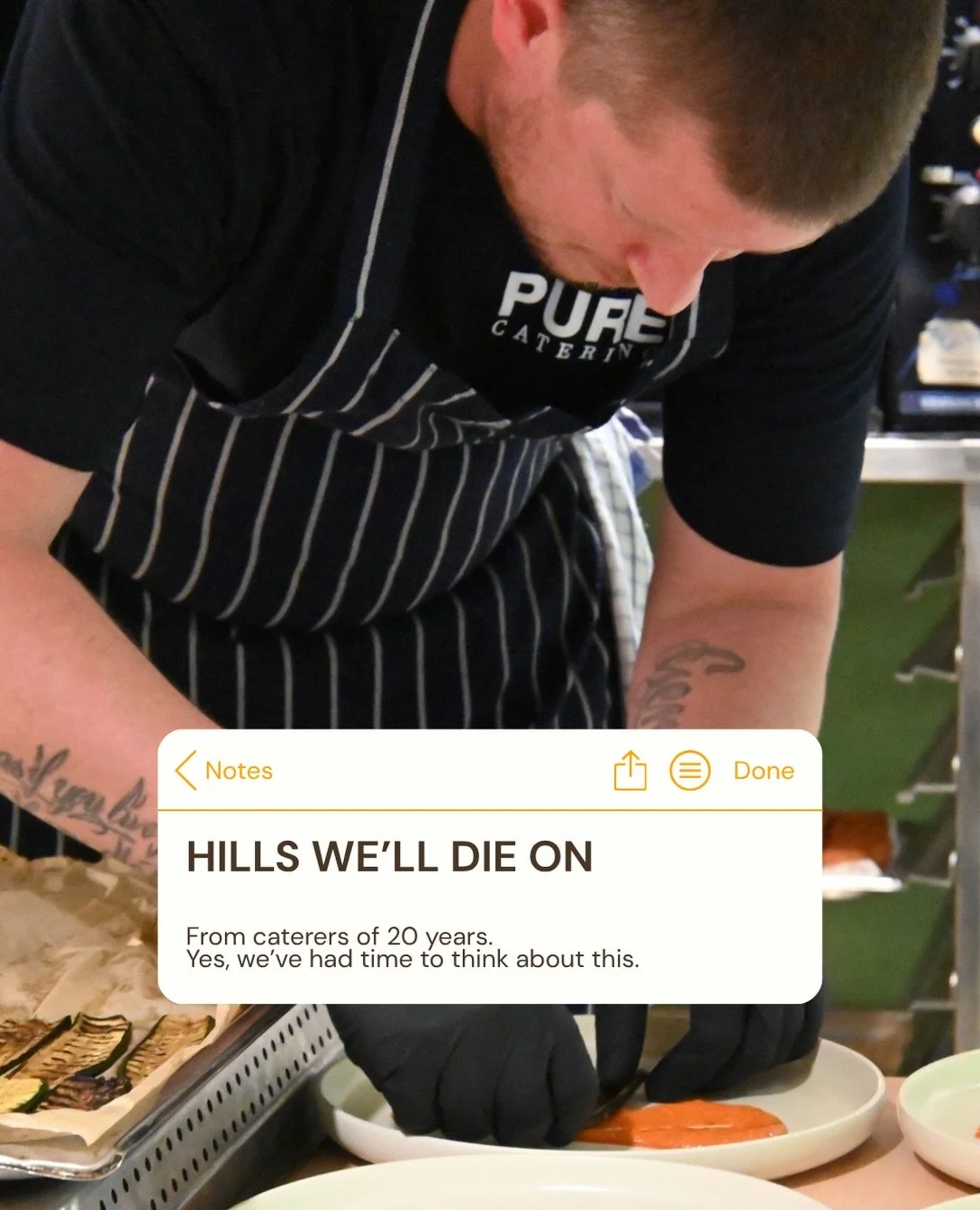 20 years in catering. 5 hills we&rsquo;ll die on. 
Swipe through 👀🔪