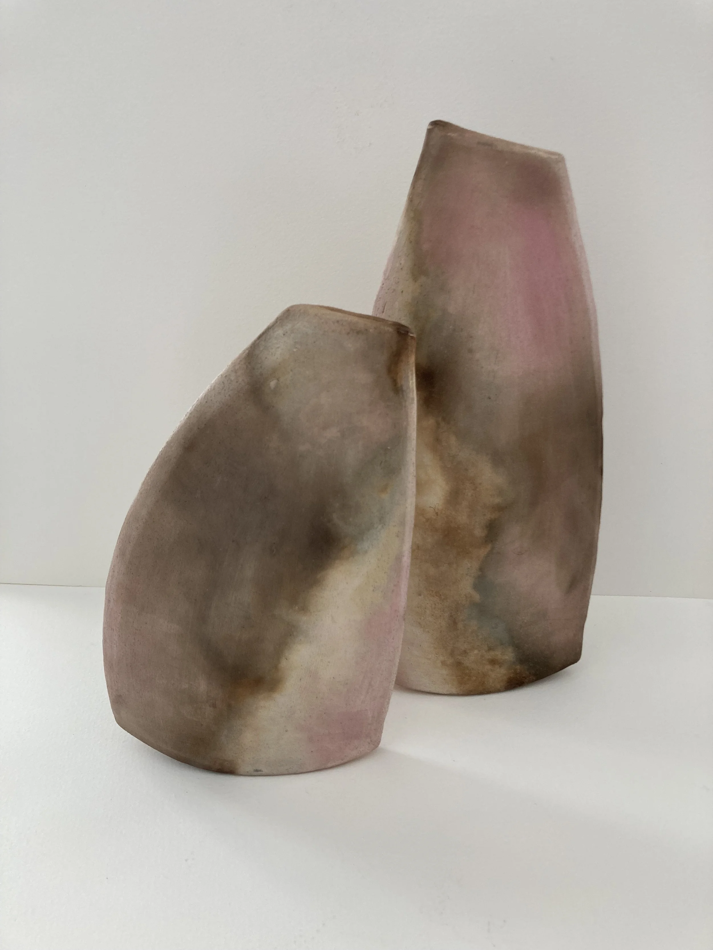 Pair of smoke fired slab pots