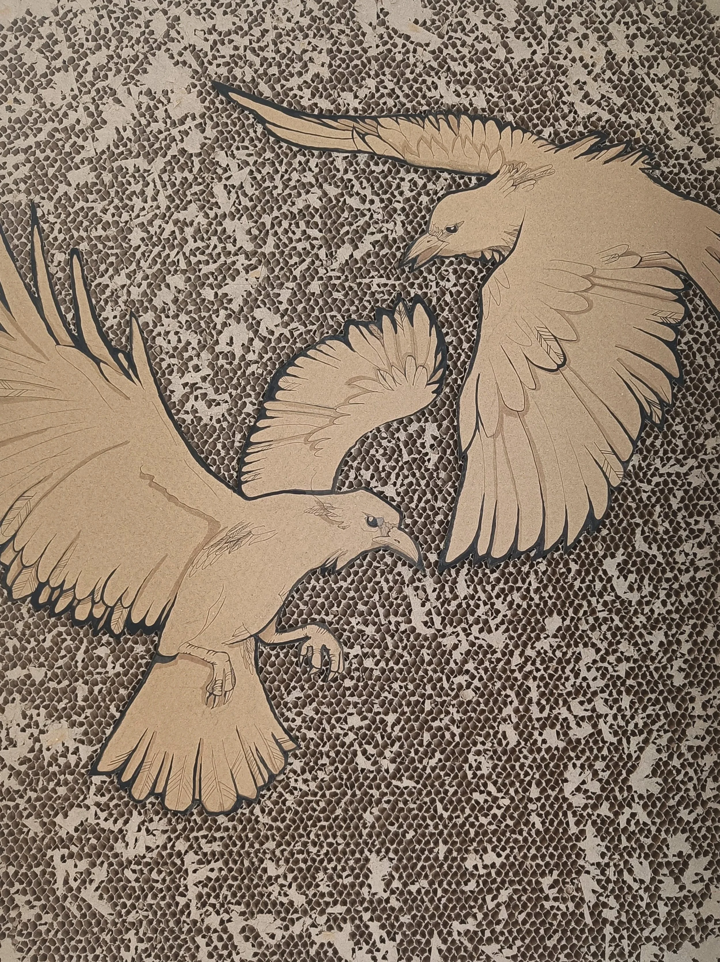 Inner Debate - Ink on peeled Cardboard