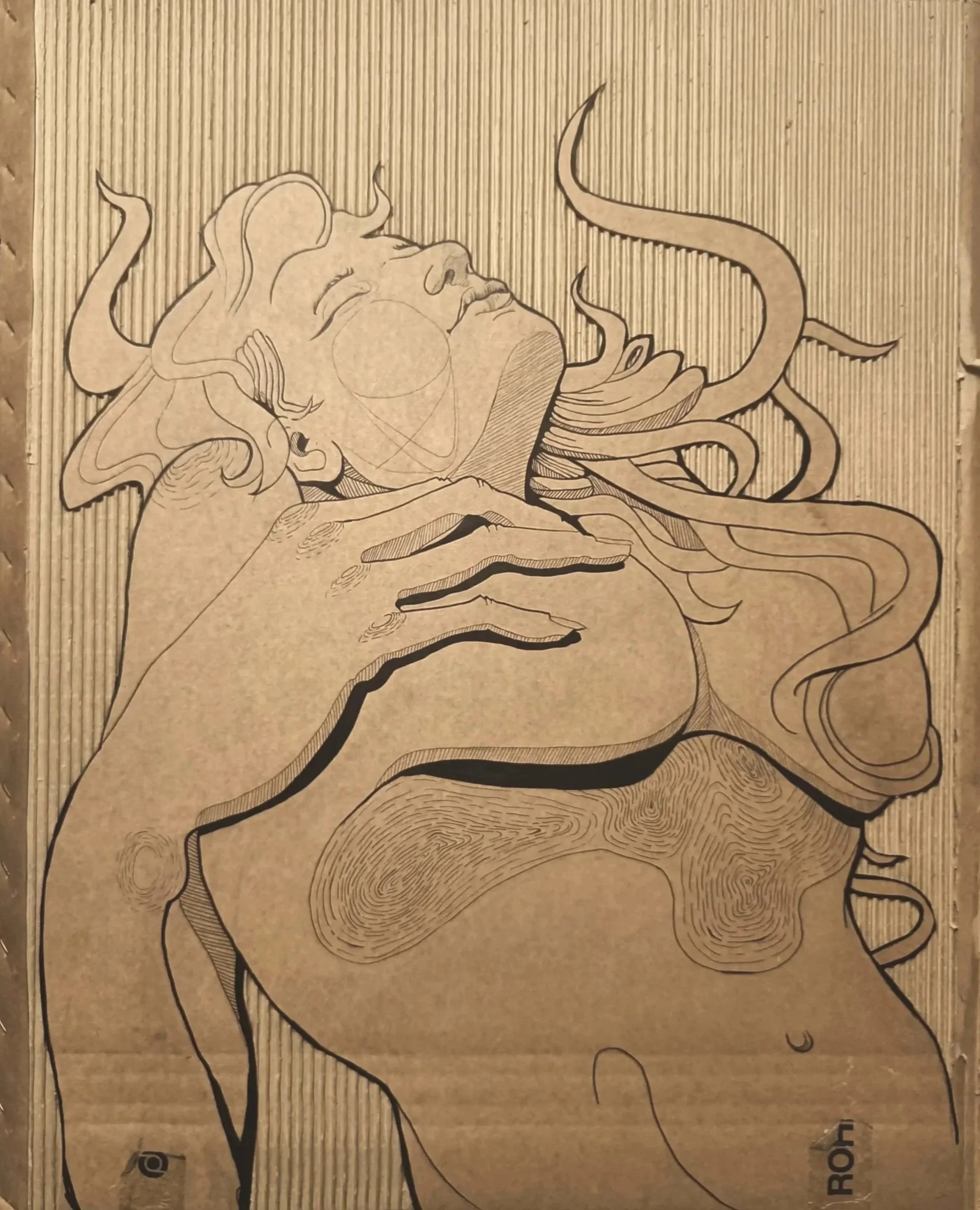 Mapping the Unseen - Ink on peeled Cardboard