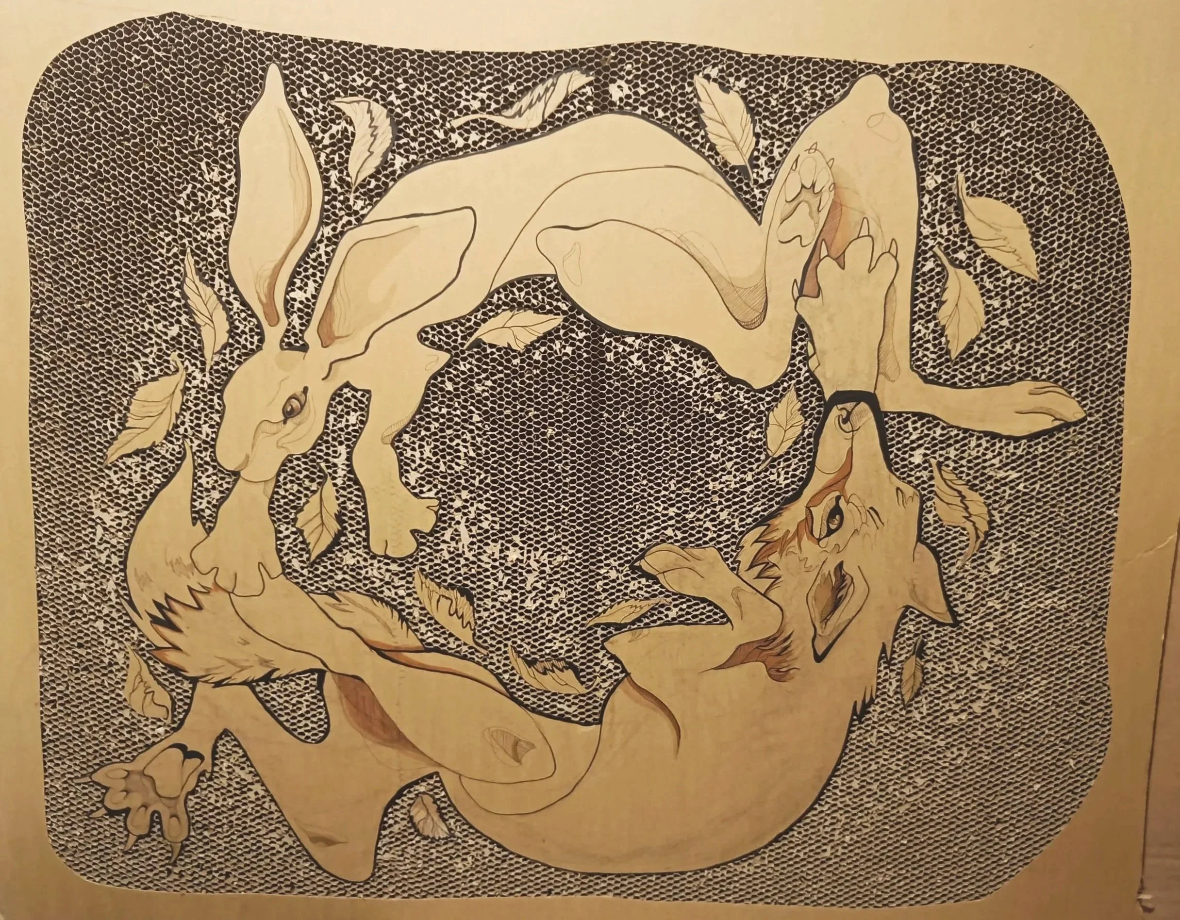 The Chase - Ink on peeled cardboard