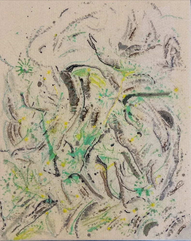 Plane Tree 1 - Acrylic and Stitch on Canvas