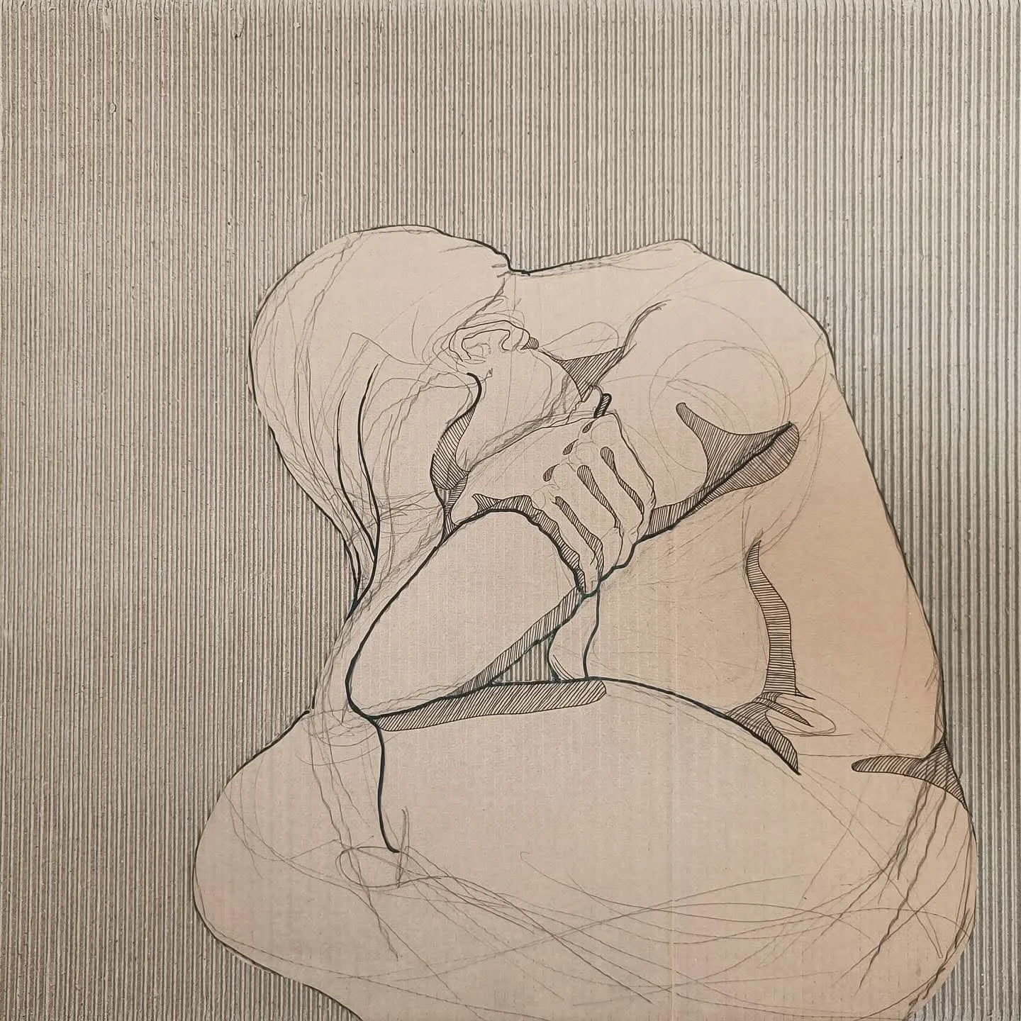 Tired of Myself - Ink on peeled cardboard