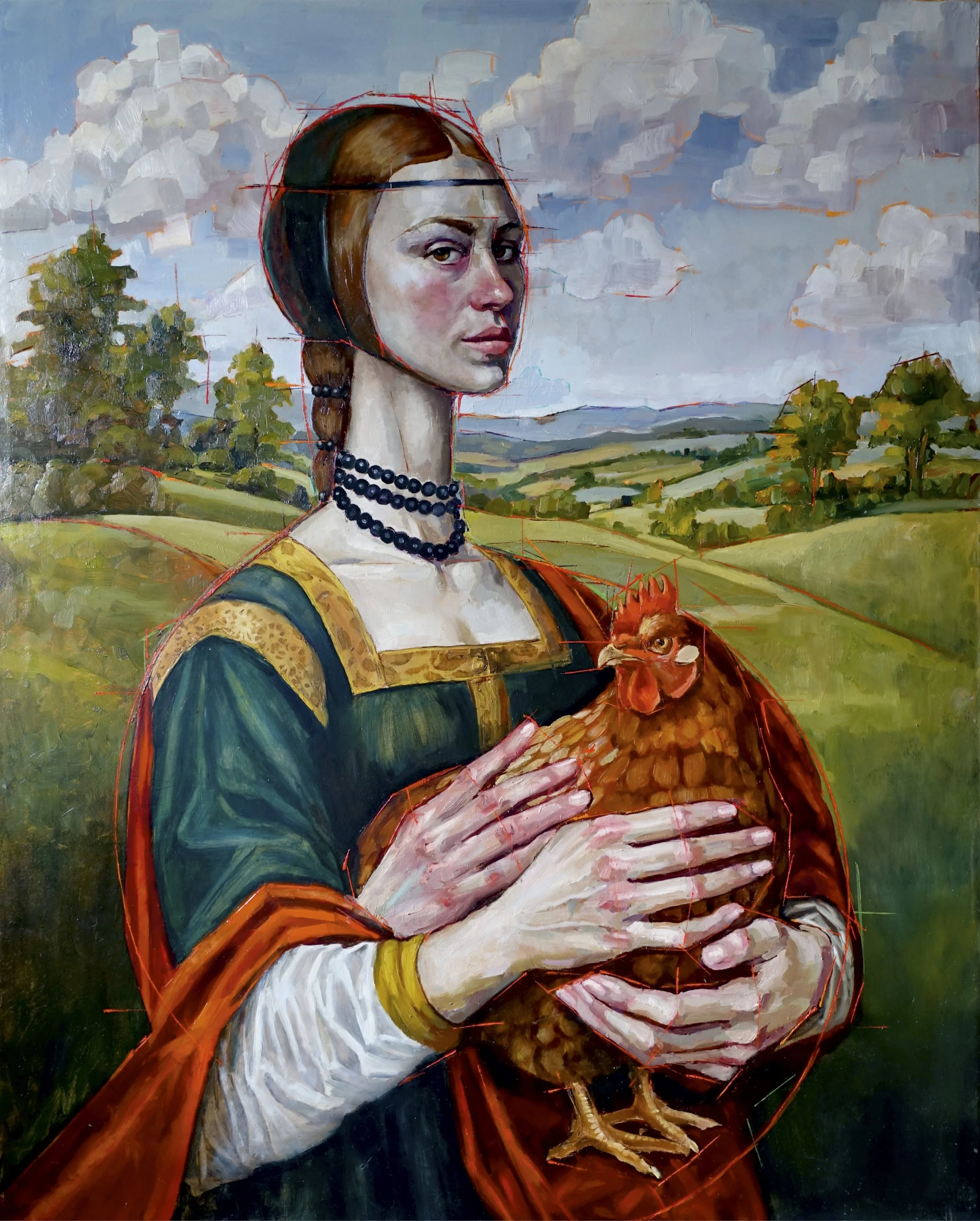 La dama del gallo  65x81cm