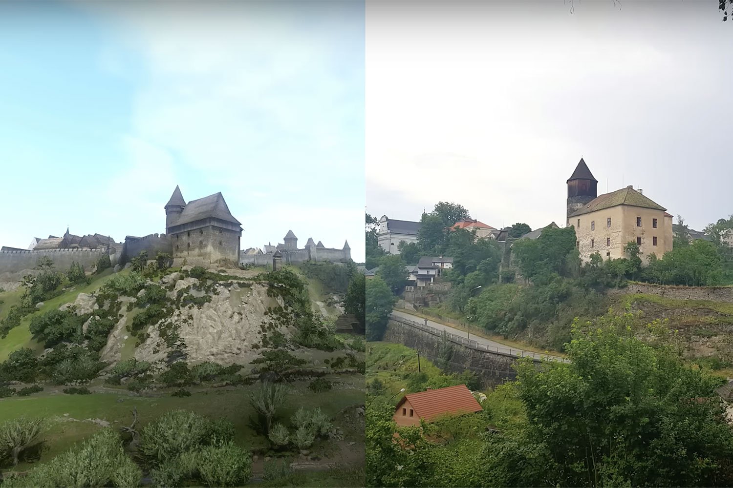 Pirkstein Bell Tower from KCD1 (left) and Pirkstein Bell Tower before current restoration (right)