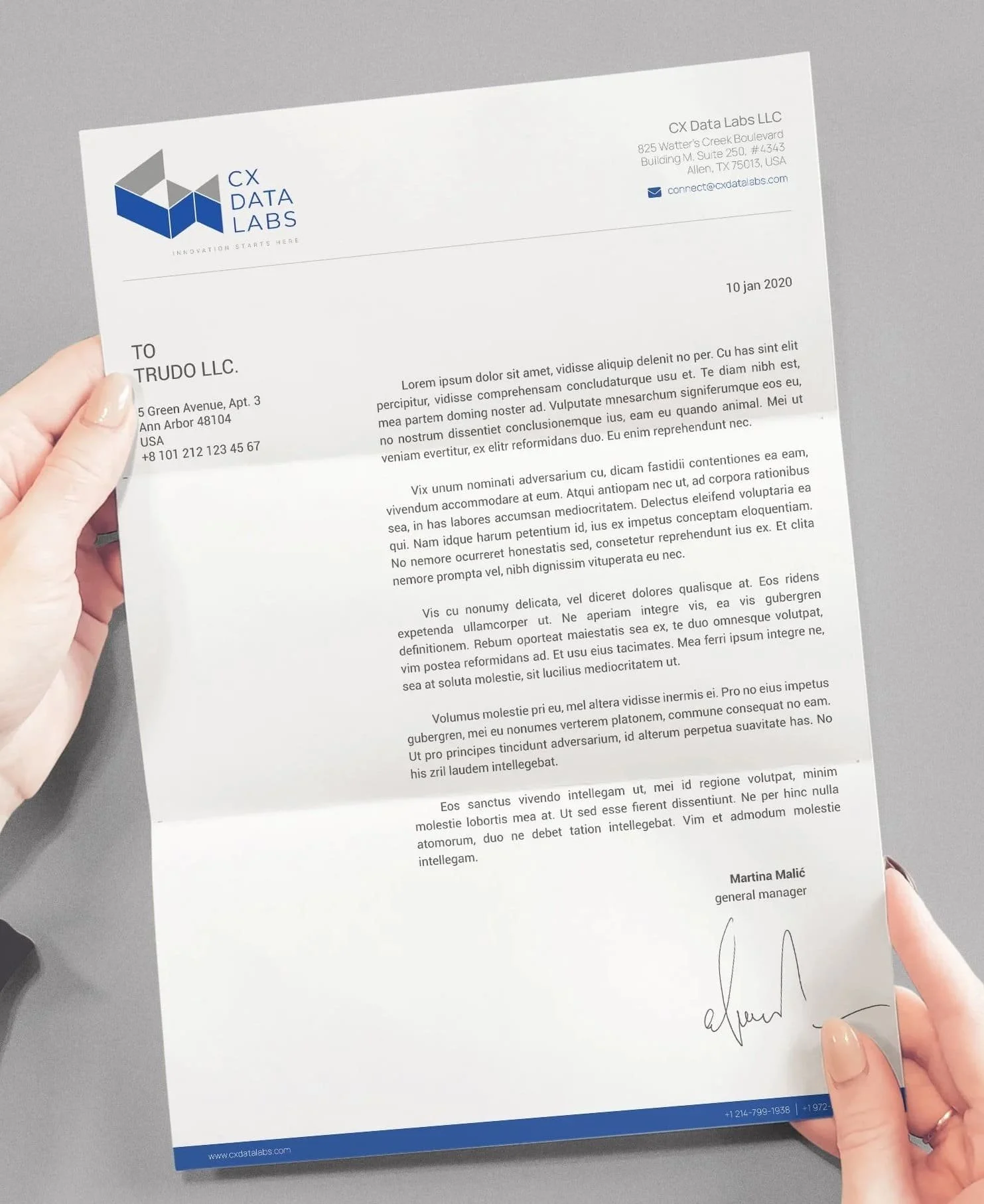 Letterhead Design | CX Data Labs
Texas, USA
