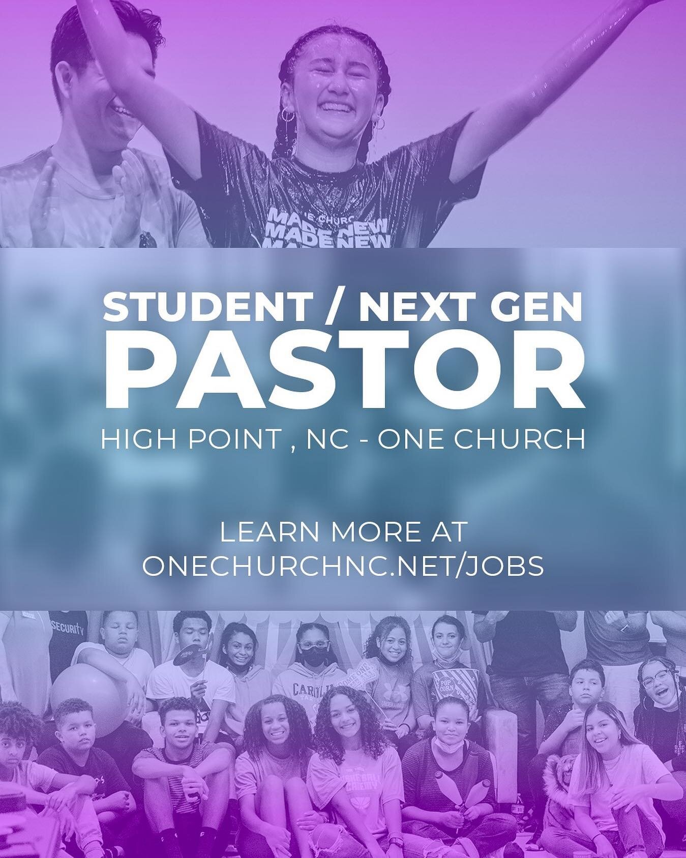 WE&rsquo;RE HIRING! Learn more at onechurchnc.net/jobs 

We're looking for a next-gen pastor for our multicultural, energetic youth ministry! Share with your friends! Help 12-17year olds navigate their identity while teaching them to make their faith