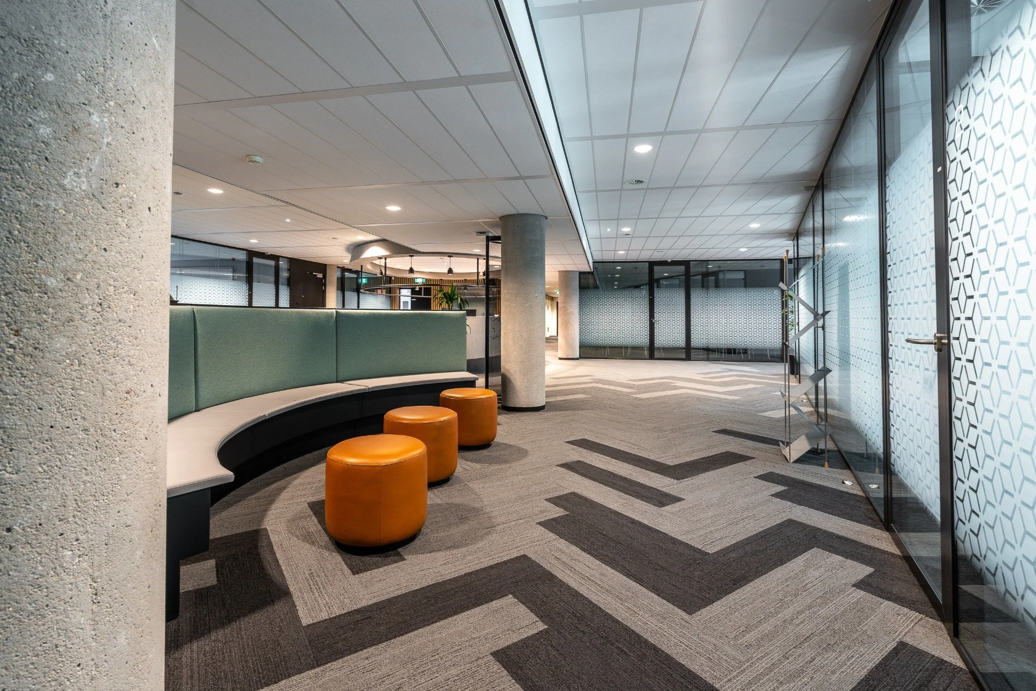 Commercial workspace design with open office layouts and contemporary interior design elements