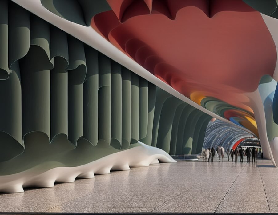 Train station walkway design studies. Using AI to test acoustical performance and material studies. #architecture #design #trainstation #moderarchitecture #aiarchitecture