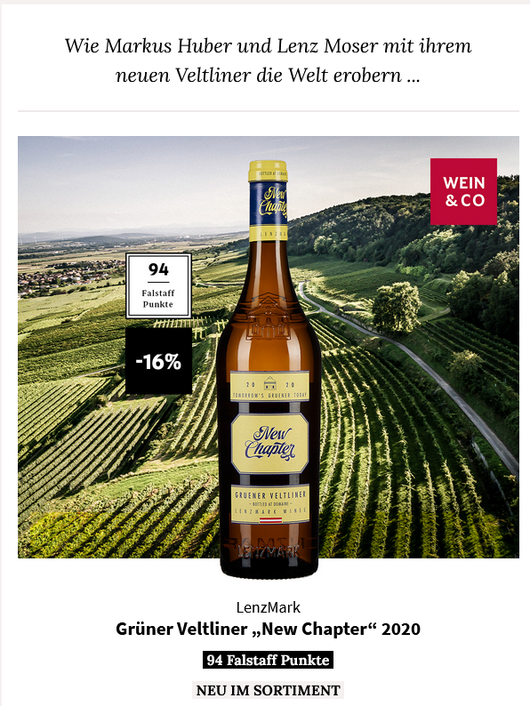 WEIN&amp;CO | LenzMarkGrüner Veltliner „New Chapter“ 2020, 94 Falstaff Punkte NEU IM SORTIMENT