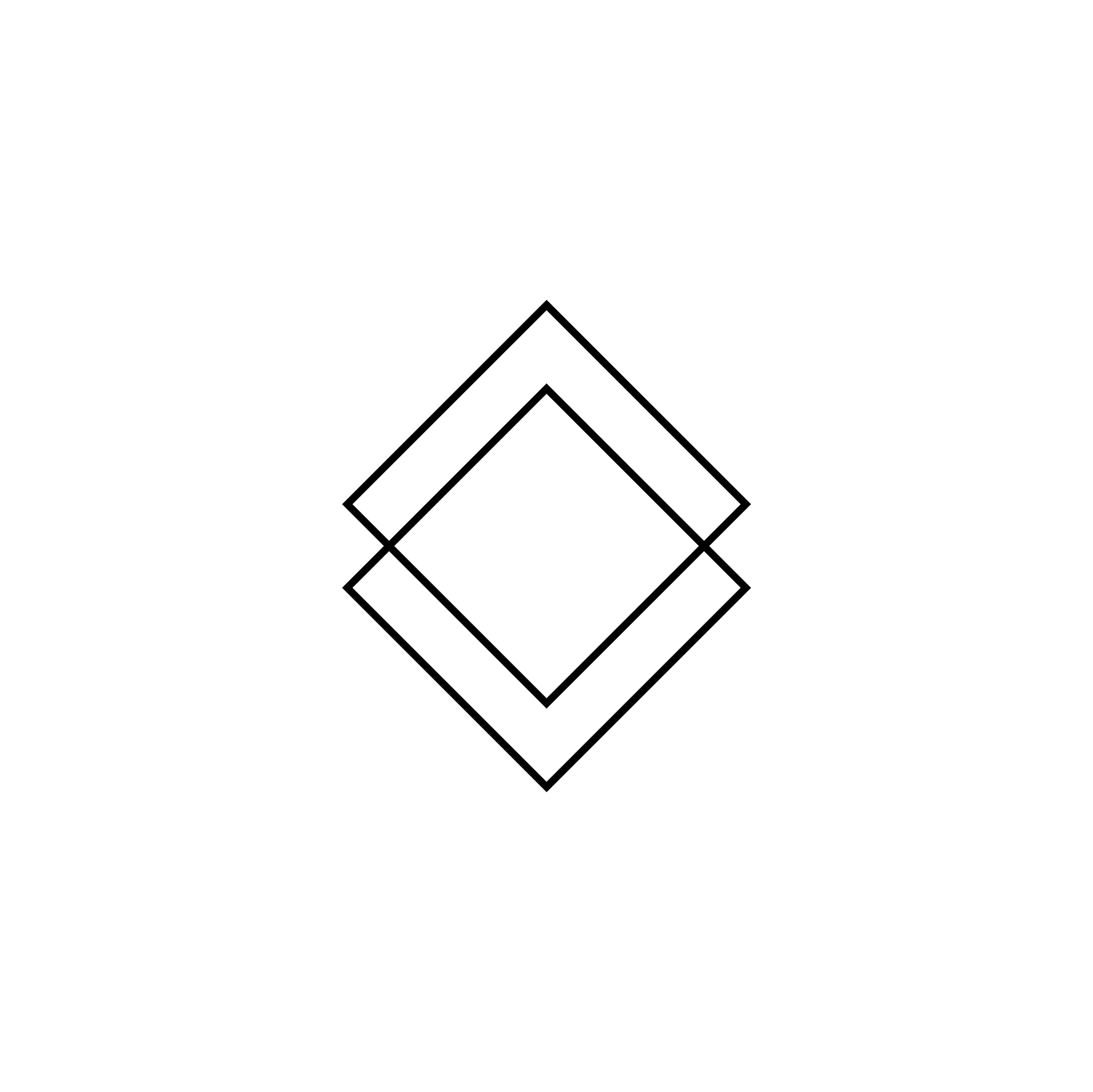 Four black geometric diamond shapes layered in a pattern on a white background.