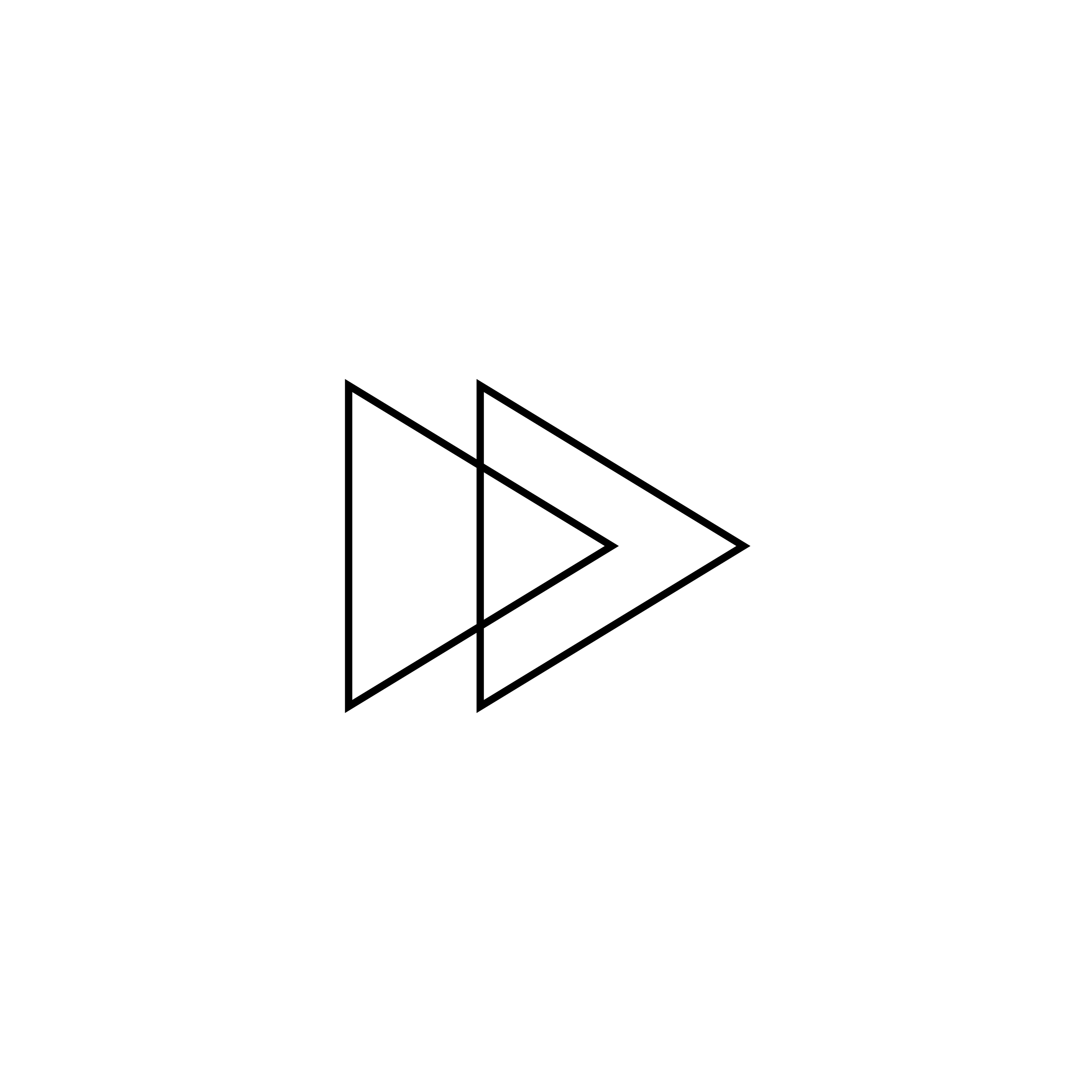 Two overlapping black outlined triangles pointing to the right, resembling a fast-forward symbol.