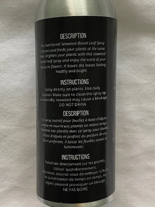 Back label of Nutritional Leaf Spray & Leaf Brightener made by Advanced Bio Products
