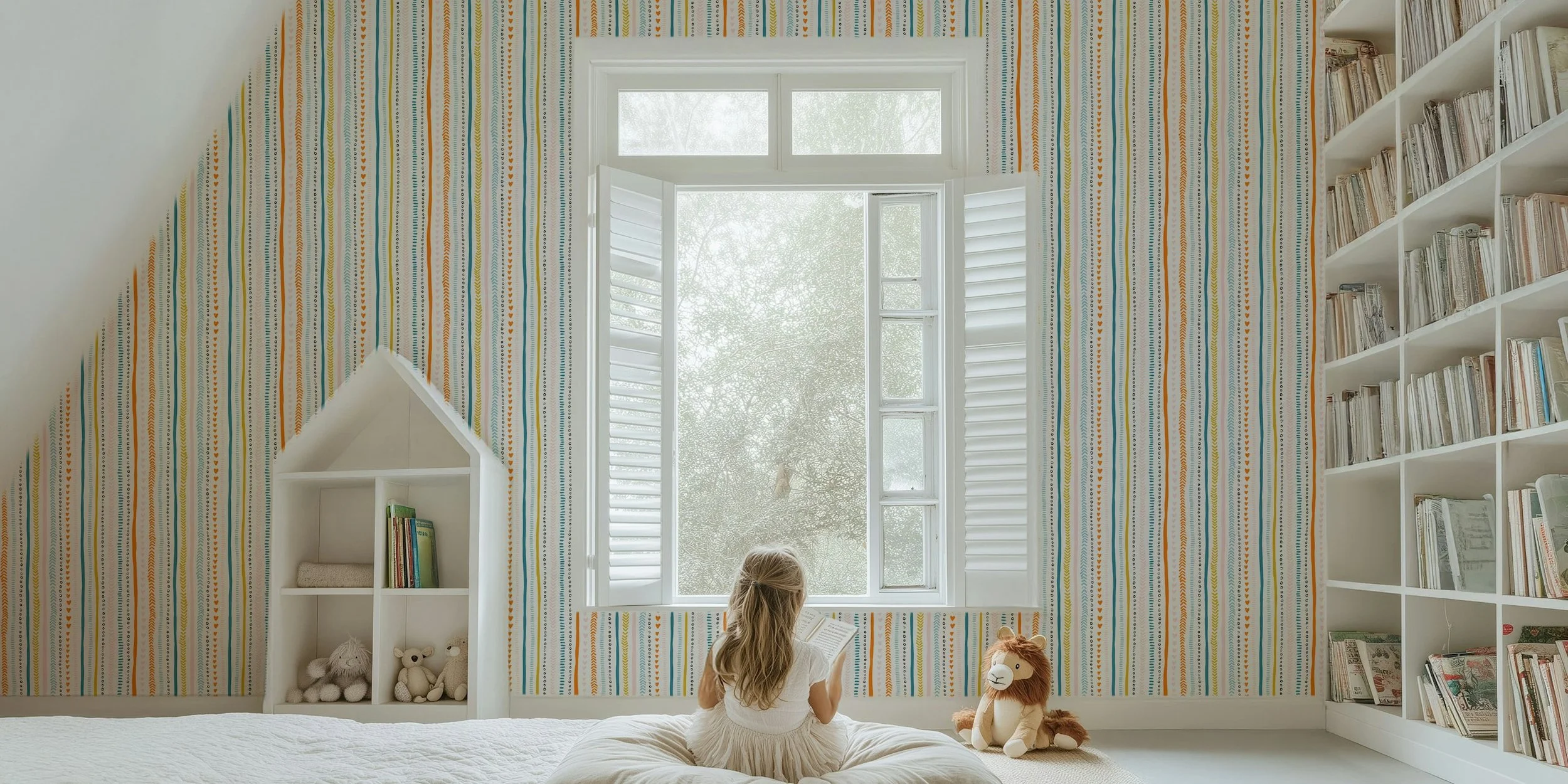 HappyWall Wallpaper featuring the Playful Hand-Drawn Doodle Stripes pattern