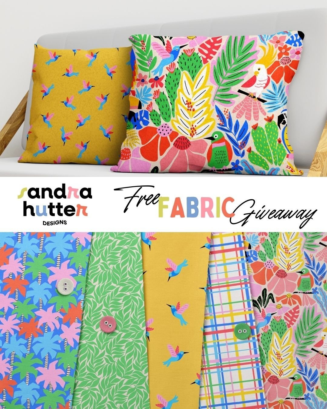 📣GIVEAWAY ALERT📣⁠
⁠
To celebrate the reveal of my JOYFUL JUNGLE collection, I'm hosting a special giveaway running until next Tuesday! You can win 1 yard of Spoonflower fabric of your choice from the collection!⁠
⁠
To enter:⁠
⁠
1️⃣ Drop a comment b
