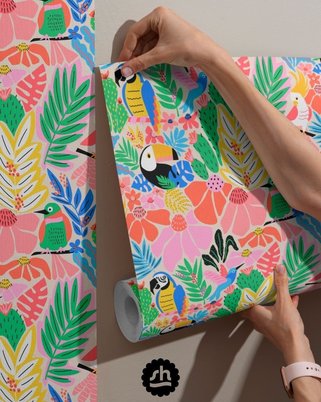 Transform your space with the vibrant energy of my Joyful Jungle design featuring exotic birds and plants in happy colors! 🌿🦜 Now available in my @Spoonflower store on six stunning wallpaper options. ⁠
⁠
Tap the link in my bio to shop now!