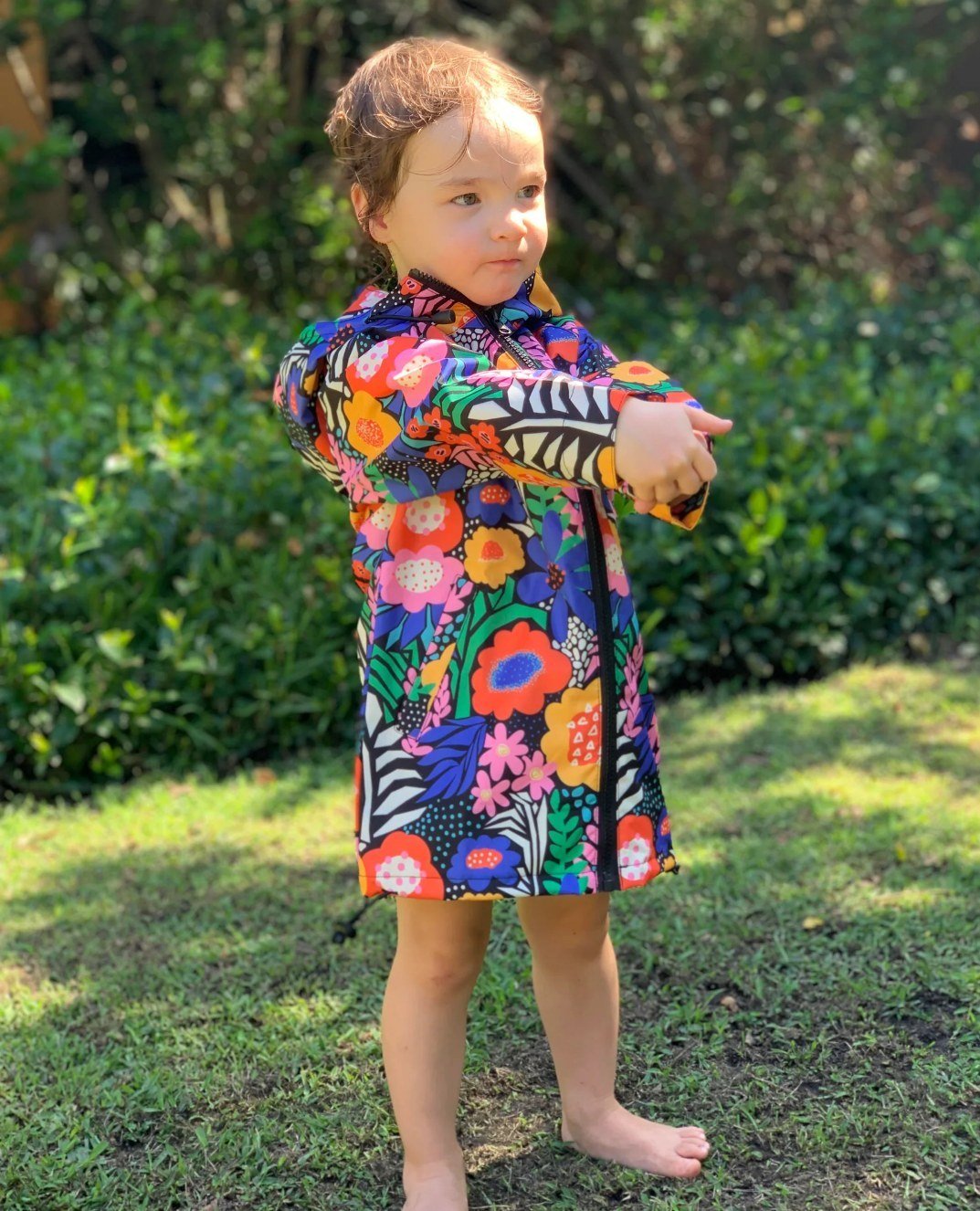 Excited to share that my bold floral collage print has made its way onto various products since I created it. 🌺✨ Check out the newest addition: @monsterthreads just released it on their latest raincoat range for kids and adults alike! 🌈☔️
