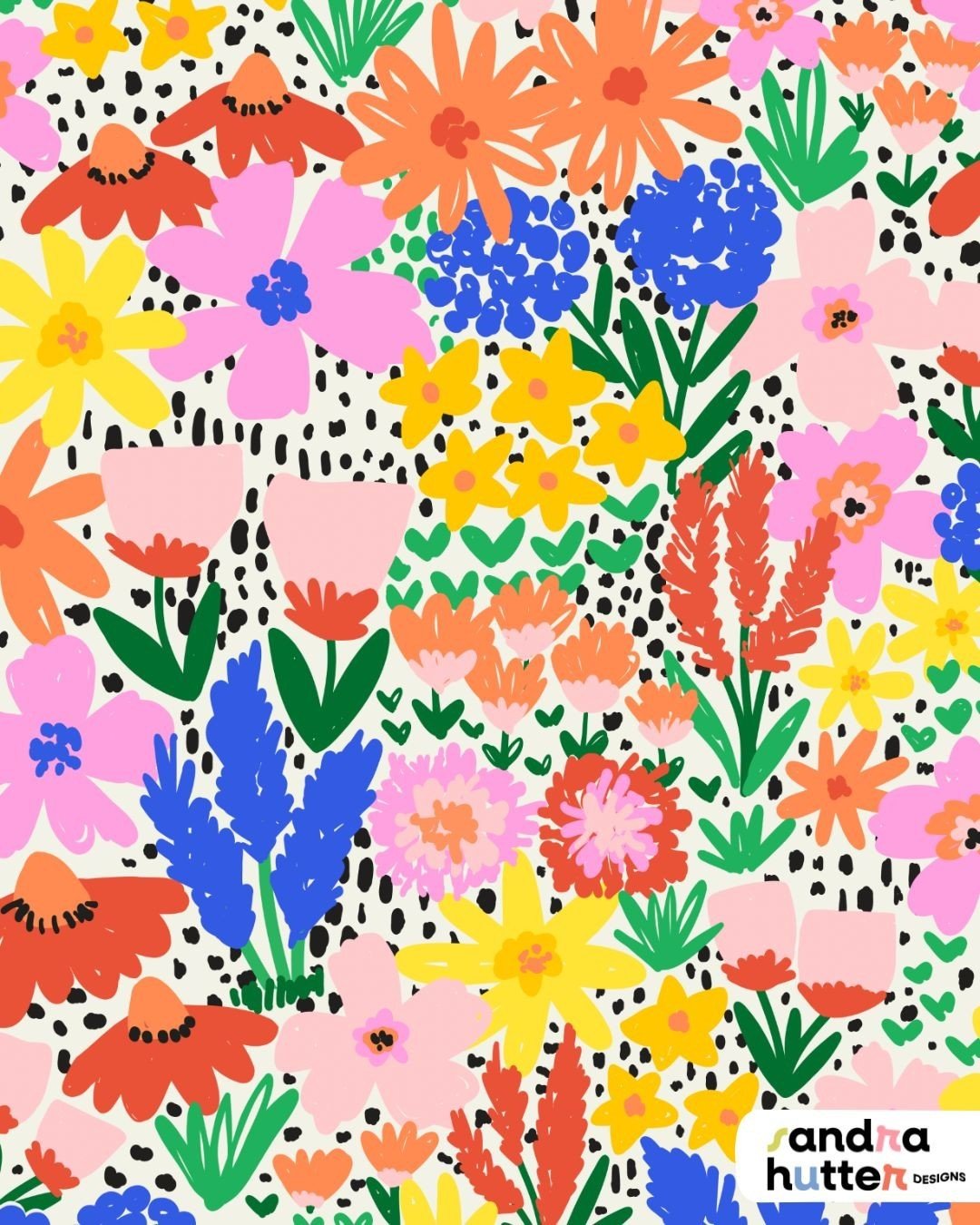 🌸🎨 The goal for the @Spoonflower Party Wall challenge was to create a feel-good design that makes you want to get up and celebrate when you walk into a wallpapered room. In my opinion, there's no better way to evoke that feeling than with colorful 