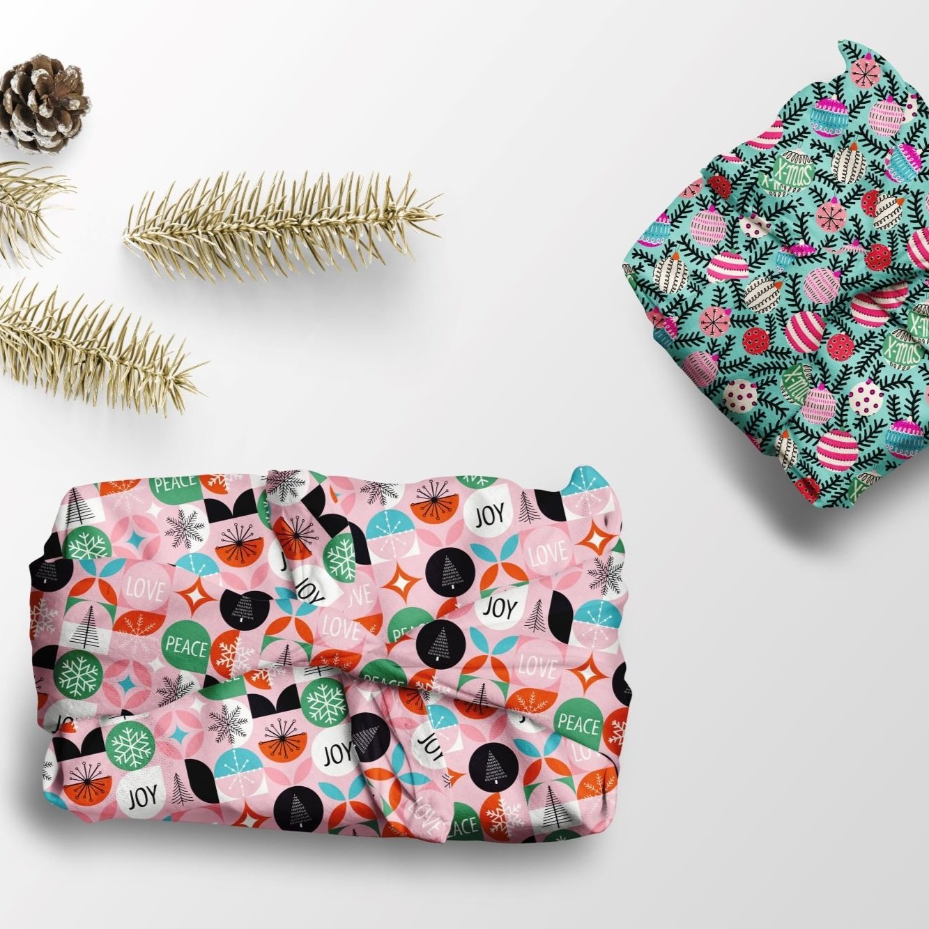 Mid Century Modern Furoshiki Christmas Fabric Wrap