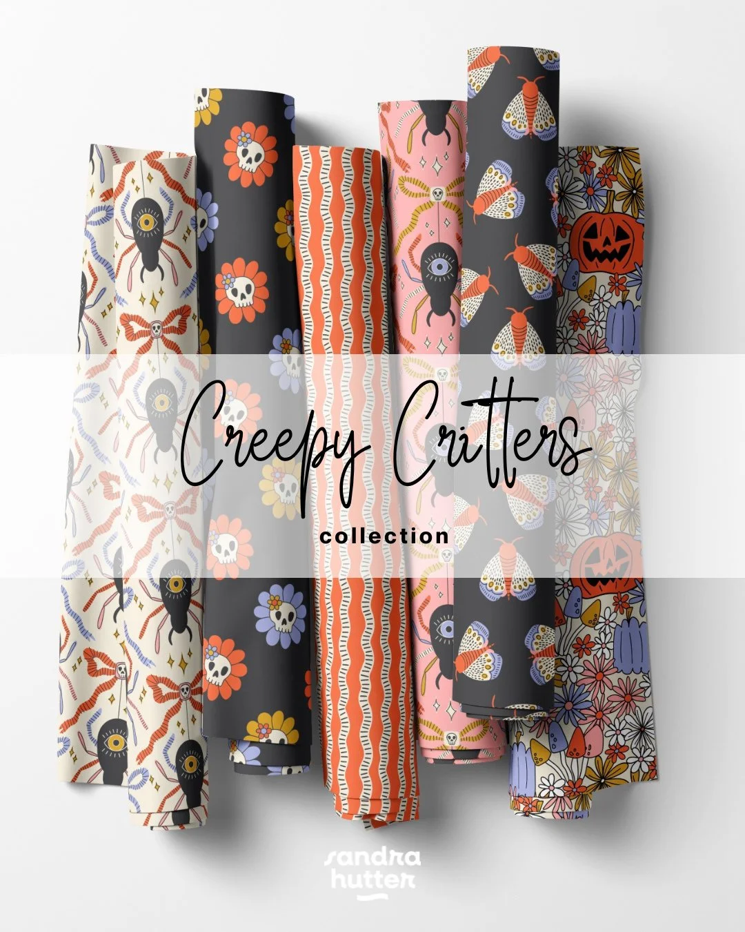 It&rsquo;s officially October &mdash; so if you're planning a last-minute Halloween make, now&rsquo;s the time. 🧵✨⁠
⁠
These are the prints from my newest Creepy Critters collection &mdash; spooky, sweet, and just the right amount of weird. Think pas