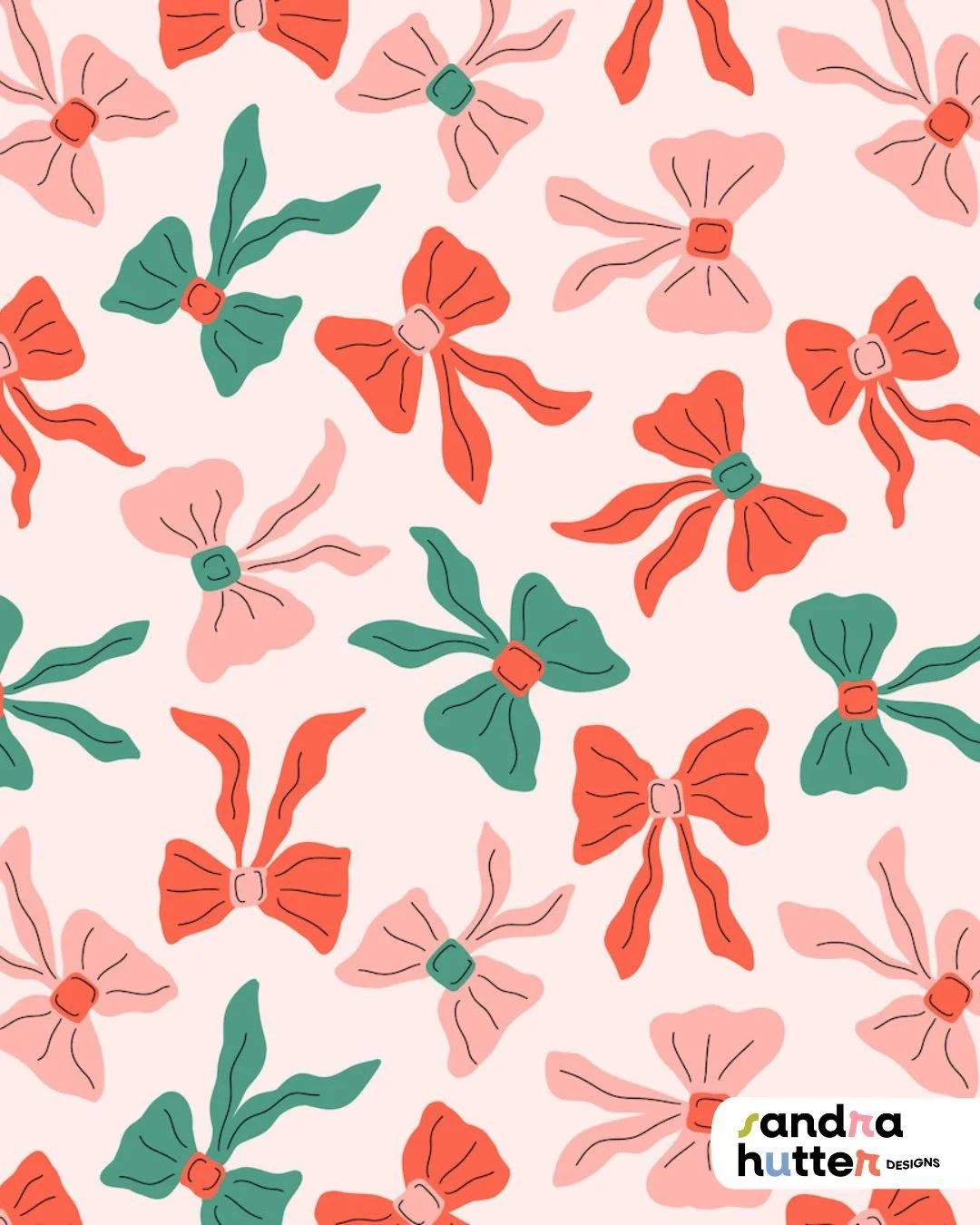 Can&rsquo;t have Christmas without a few bows on top 🎀⁠
This print from my Jingle Tails collection adds a soft festive touch.⁠
Available now on @Spoonflower for fabric, wallpaper, and home decor &mdash; and open for art licensing too.⁠
⁠
#surfacepat