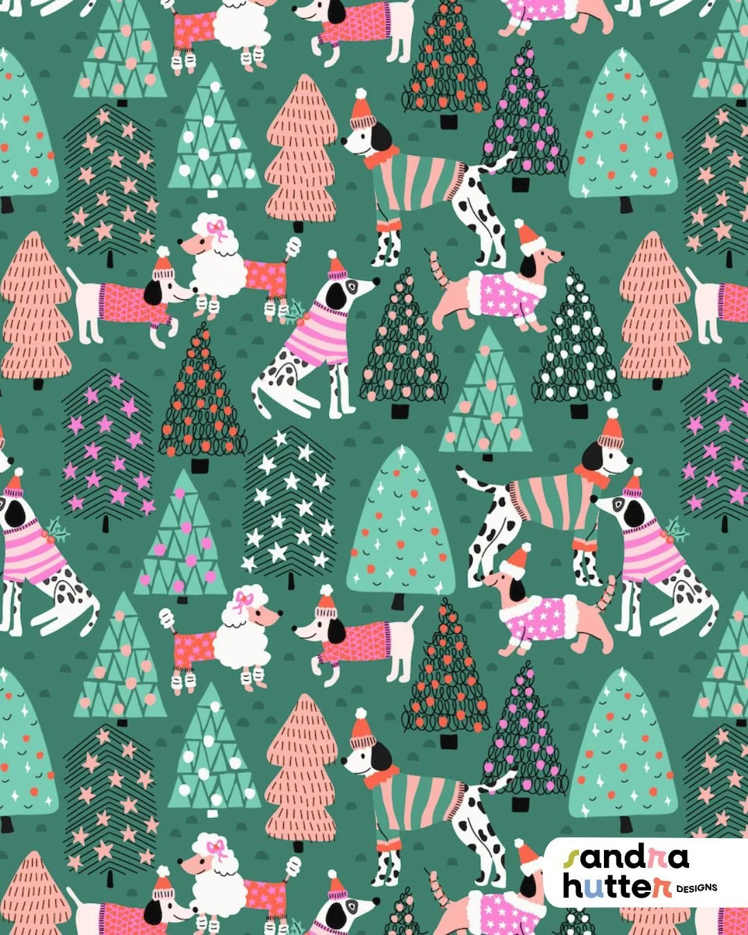 Dressed. Up. And. Ready. 🎄🐾🎅⁠
Meet the festive pups of my Jingle Tails collection &mdash; from Dalmatians and Poodles to Dachshunds, all decked out in their holiday best! ✨⁠
⁠
This print is perfect for anyone designing dog accessories, holiday ban