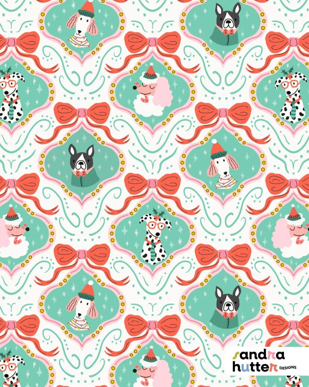 Festive Dogs, Fancy Bows &amp; Holiday Cheer 🐾✨⁠🎄🐶 ⁠
More pups have joined the party in this print from my Jingle Tails collection &mdash; featuring Dalmatians, Poodles, and Boston Terriers, all ready for the holiday season in their cutest festive