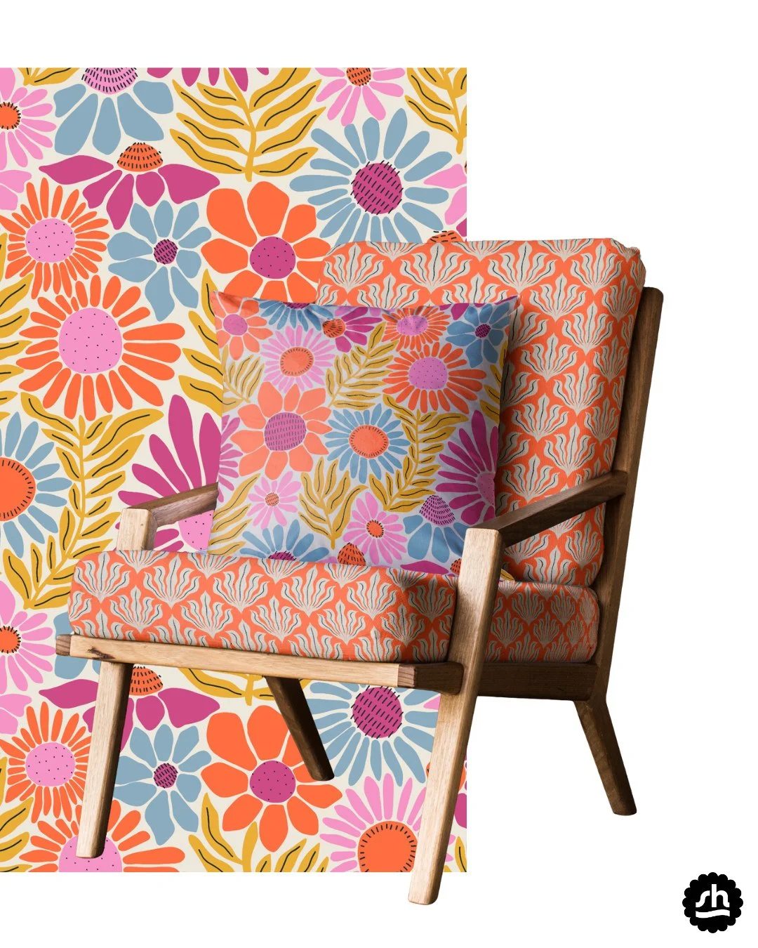 Big florals, bold vibes 🌼⁠
⁠
Wouldn&rsquo;t this look nice as a rug? It&rsquo;s not (yet!) &mdash; but you can grab it now as a pillow on my website or as wallpaper on @happywall_com⁠
(collection link in bio)⁠
⁠