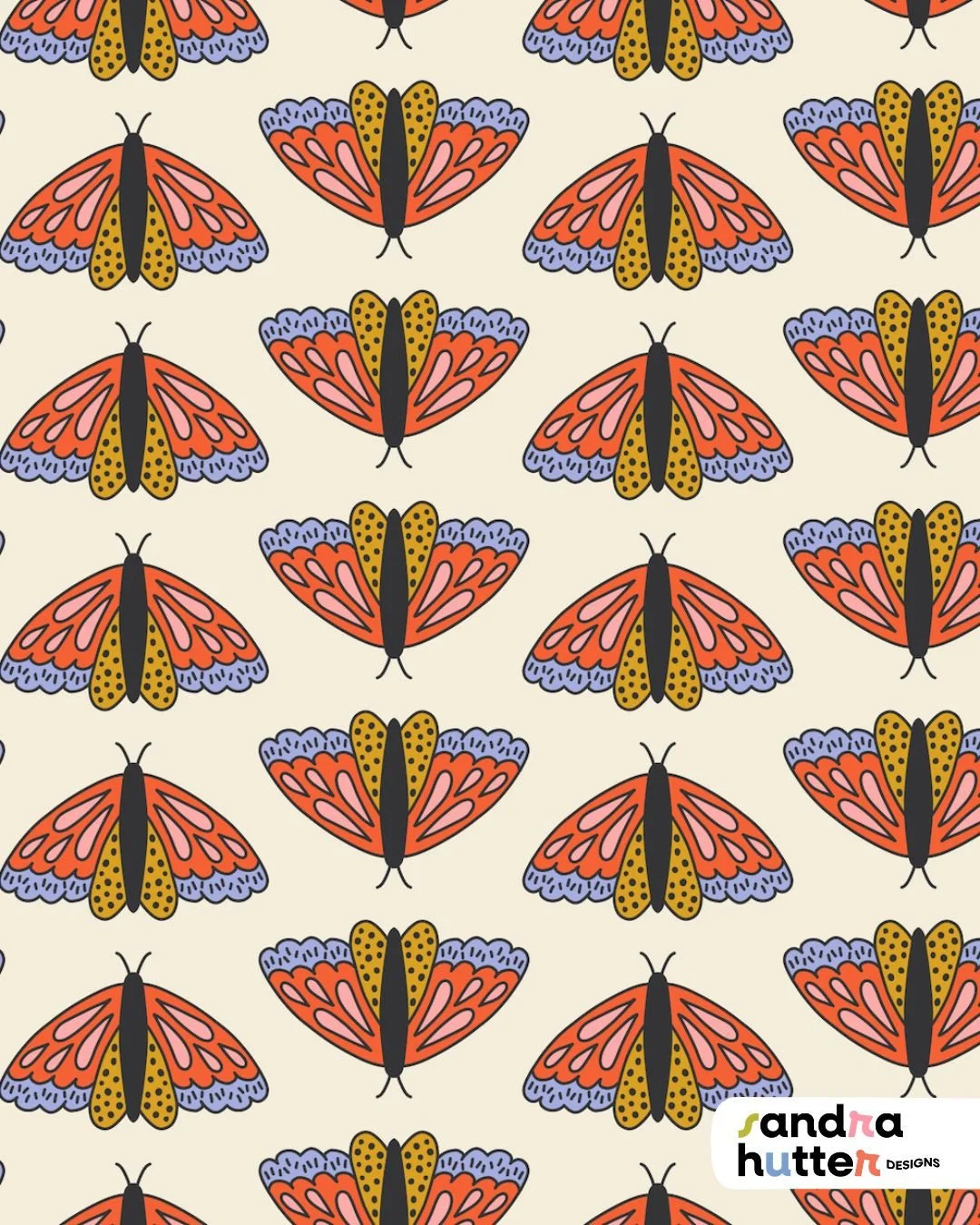 Halloween might be over, but these moths from my Creepy Critters collection are here to stay 🦋⁠
They&rsquo;re not just spooky season material &mdash; this print works all year round for fun sewing projects or playful product ideas!⁠
⁠
Now available 