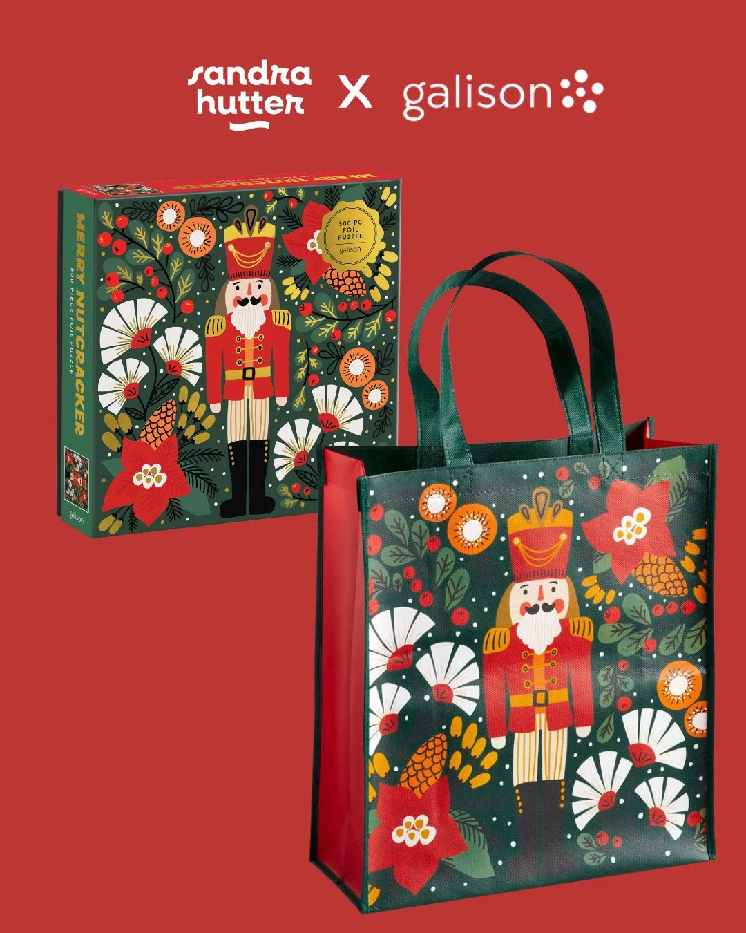 Nutcracker season is here! 🎄⁠
I loved creating this festive 500-piece puzzle and matching bag with @galisonpuzzles &mdash; featuring cheerful poinsettias, a traditional nutcracker, and lots of cozy holiday vibes.⁠
⁠
It&rsquo;s the perfect gift for p