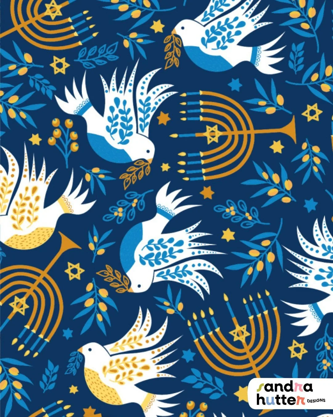 Let the lights shine bright 🕎✨⁠
I loved creating this joyful Hanukkah design &mdash; perfect for festive table linens, gift wrap, or cozy decor &mdash; available now on fabric, wallpaper, and home goods via Spoonflower!⁠
⁠
And if you&rsquo;ve been e