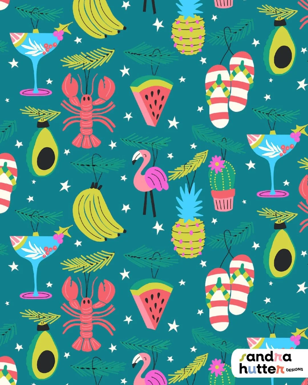 Christmas, but make it tropical! 🎄🍍🦞🌴⁠
This festive design is all about sunshine, sand, and holiday cheer &mdash; perfect for a warm-weather twist on classic Christmas decor!⁠
⁠
You can get it on fabric, wallpaper, or home decor over at @spoonflo