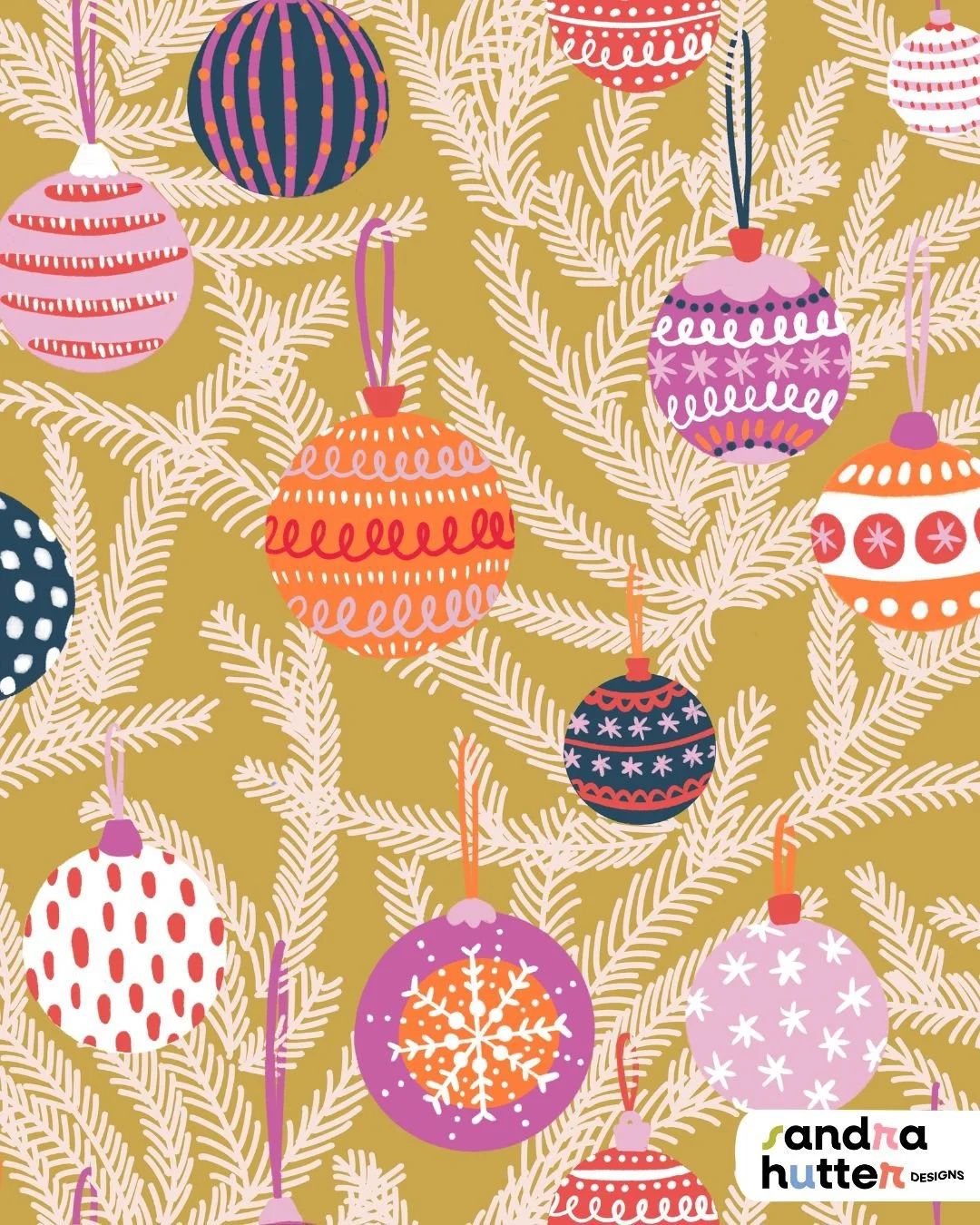 Here comes another color version of my Christmas baubles 🎄✨⁠
It&rsquo;s always fun (and a little challenging!) to come up with unexpected color combos for the holidays &mdash; but I'm quite happy how this one turned out.⁠
Now open for licensing and 