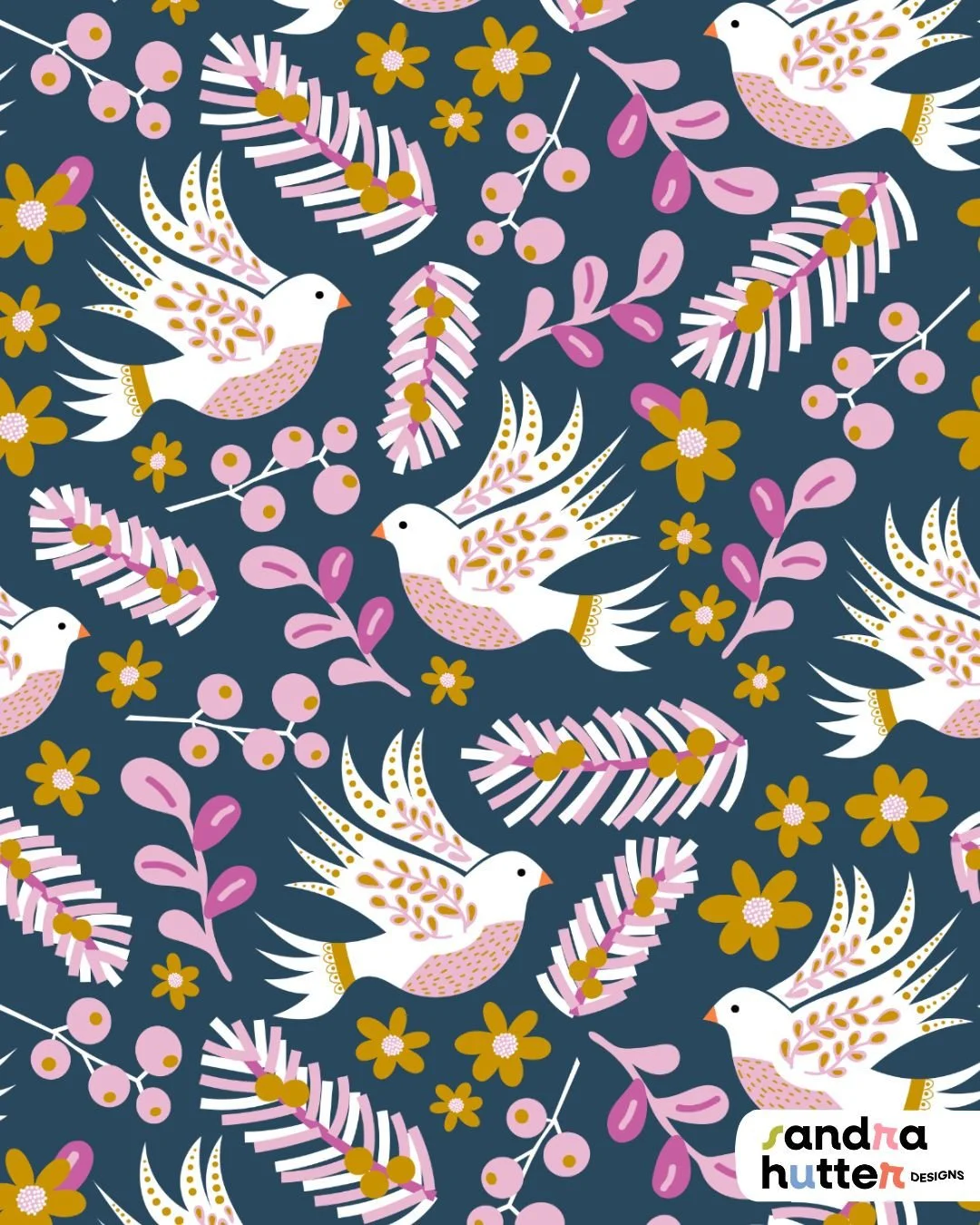 Here comes another recolored pattern from my Poinsettia Christmas collection &mdash; this time in purples and golds 💜✨⁠
The little birds are busy flying around between festive branches and holiday florals.⁠
⁠
👉️Swipe to see more from the collection